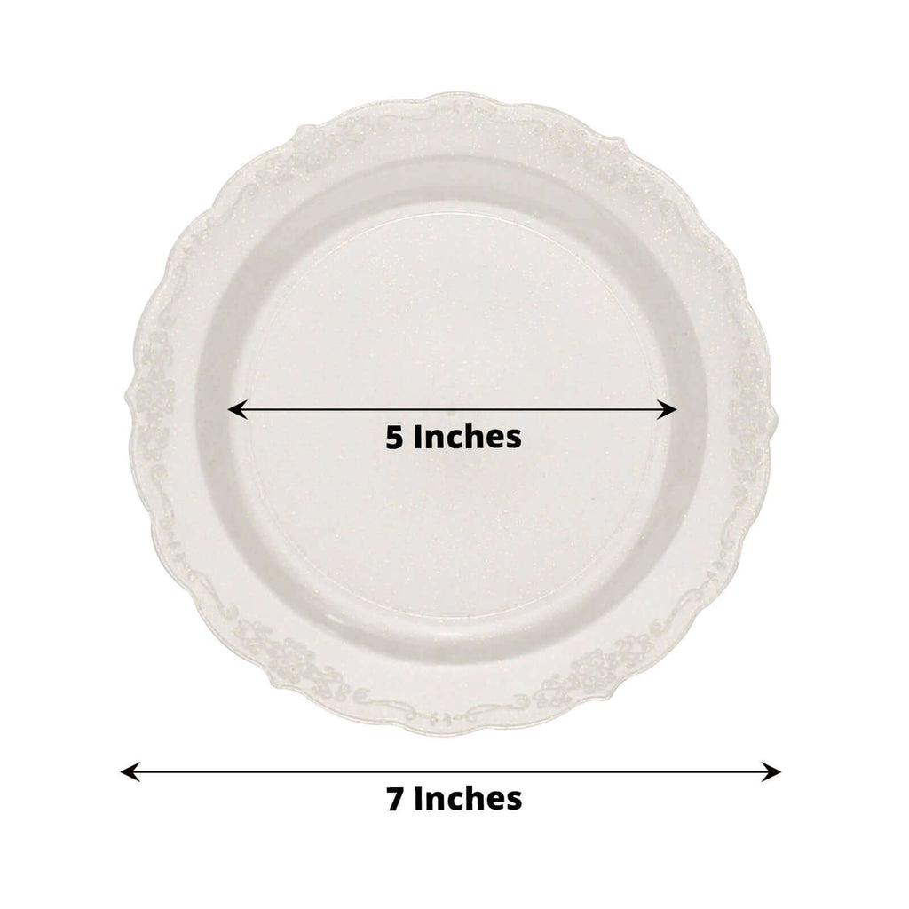 12-Pack Plastic 7" Round Salad Plates Clear with Gold Glitters & Floral Edge