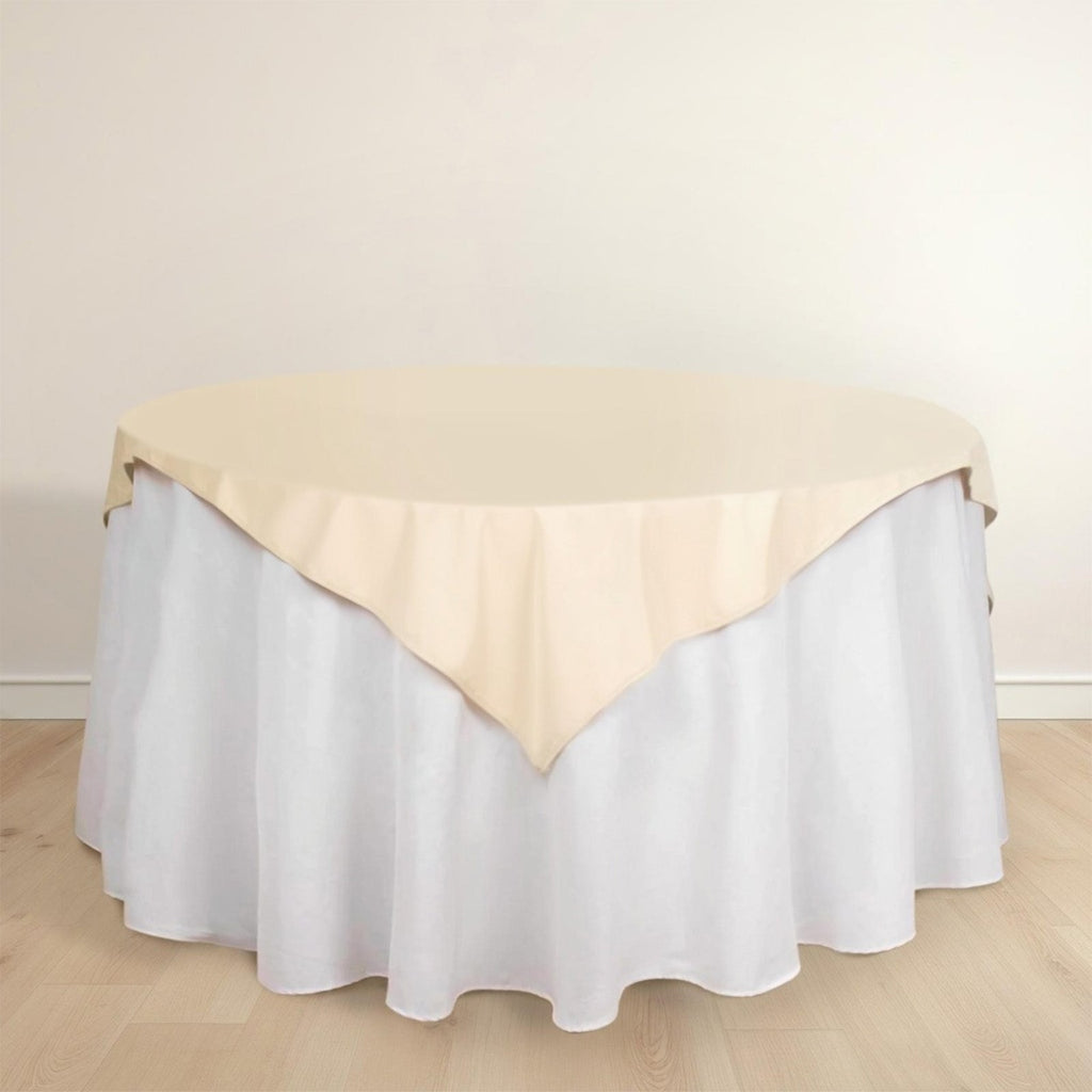 Scuba 54"x54" Table Overlay Square Tablecloth Beige - Wrinkle Free & Stain Resistant Table Cover - Bell Racket Store