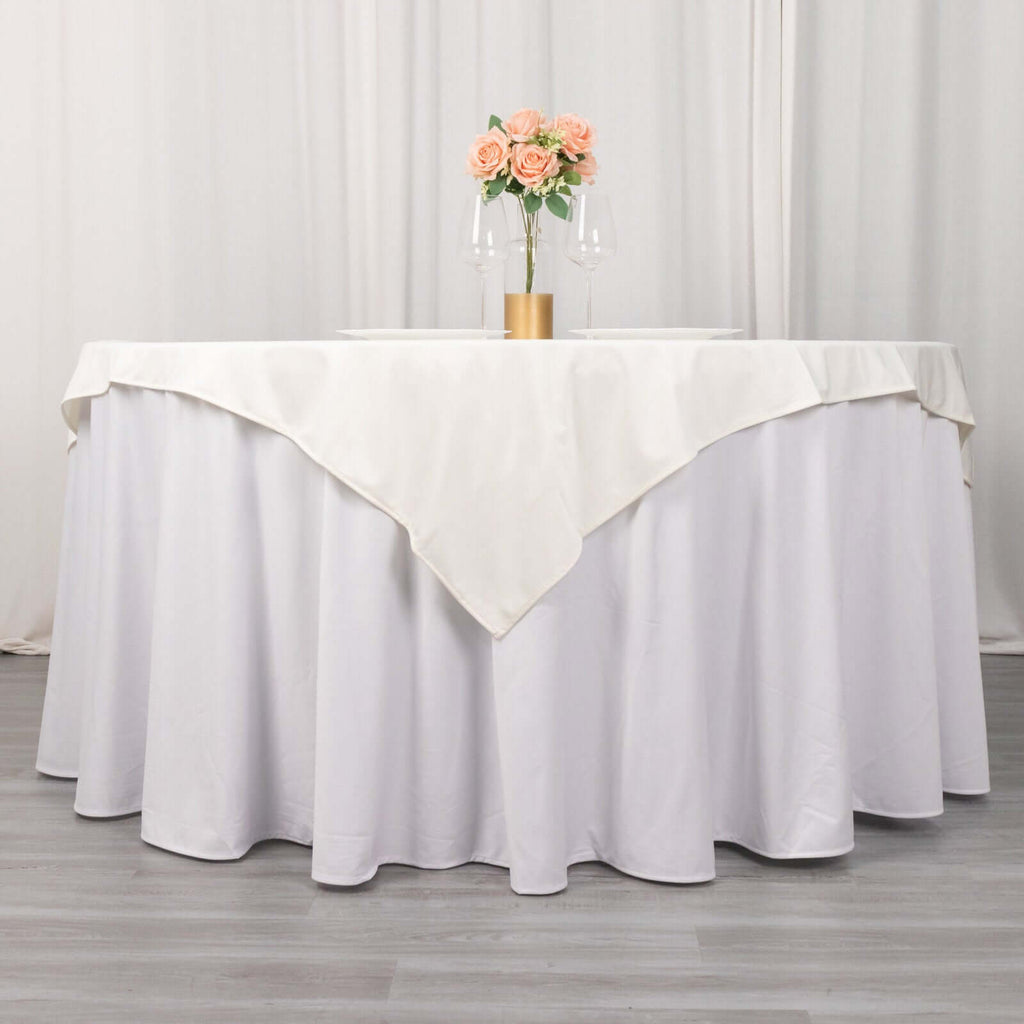 Scuba 54"x54" Table Overlay Square Tablecloth Ivory - Wrinkle Free & Stain Resistant Table Cover - Bell Racket Store