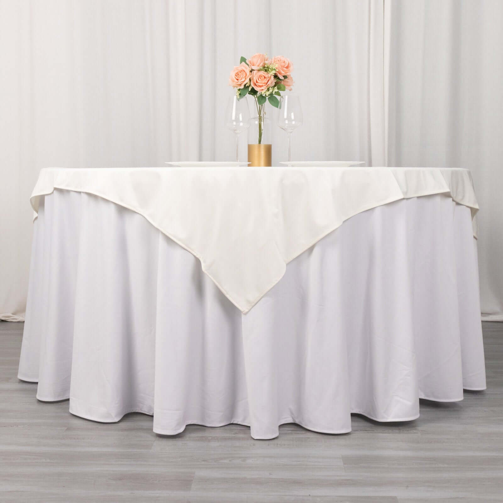 Scuba 54"x54" Table Overlay Square Tablecloth Ivory - Wrinkle Free & Stain Resistant Table Cover - Bell Racket Store