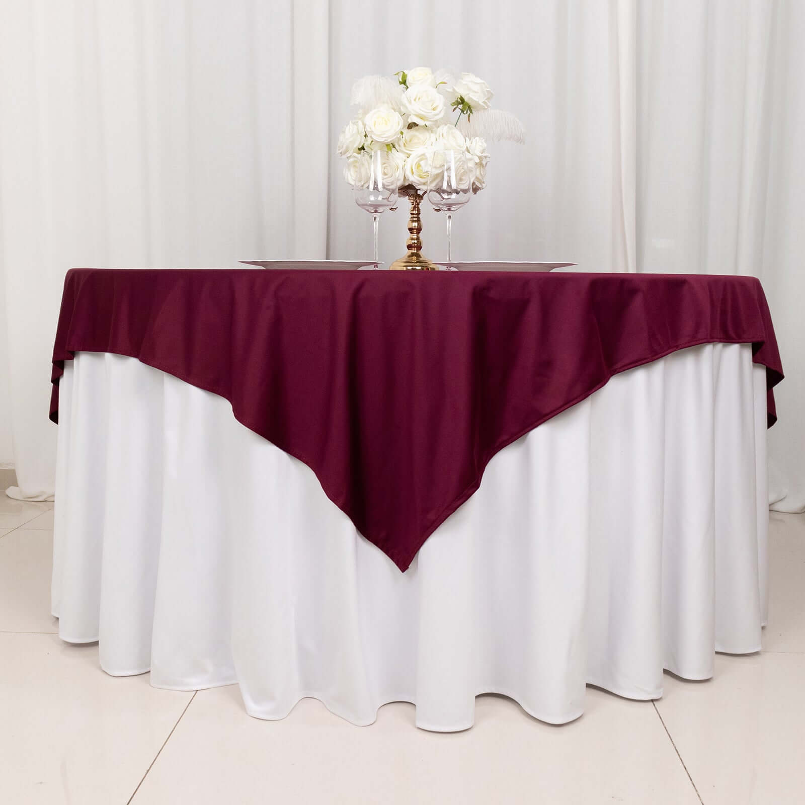Scuba 70"x70" Table Overlay Square Tablecloth Burgundy - Wrinkle Free & Stain Resistant Table Cover - Bell Racket Store
