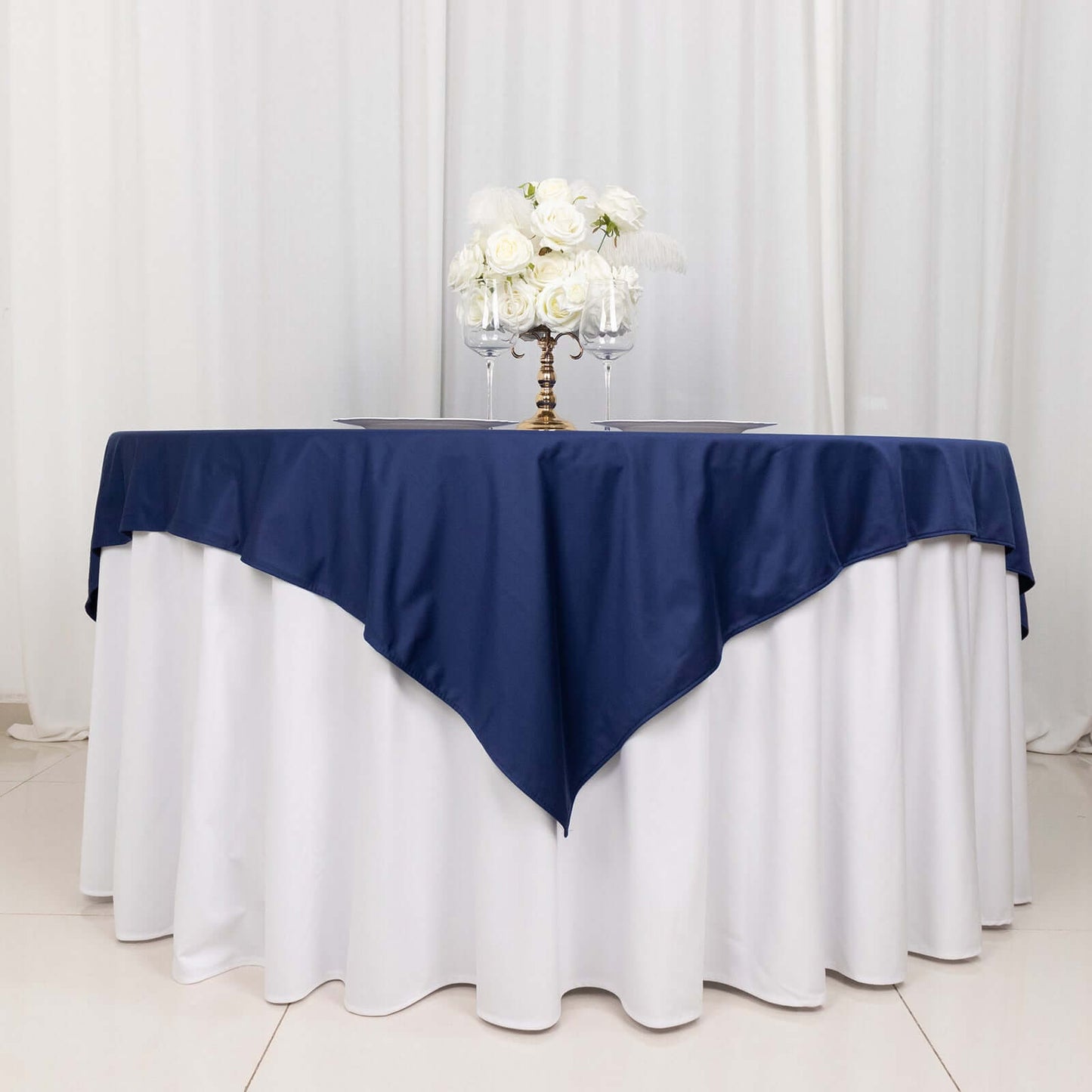 Scuba 70"x70" Table Overlay Square Tablecloth Navy Blue - Wrinkle Free & Stain Resistant Table Cover - Bell Racket Store