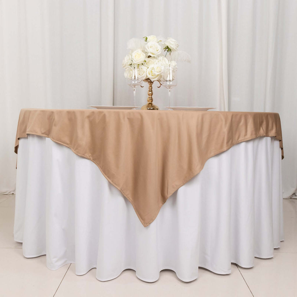 Scuba 70"x70" Table Overlay Square Tablecloth Nude - Wrinkle Free & Stain Resistant Table Cover - Bell Racket Store