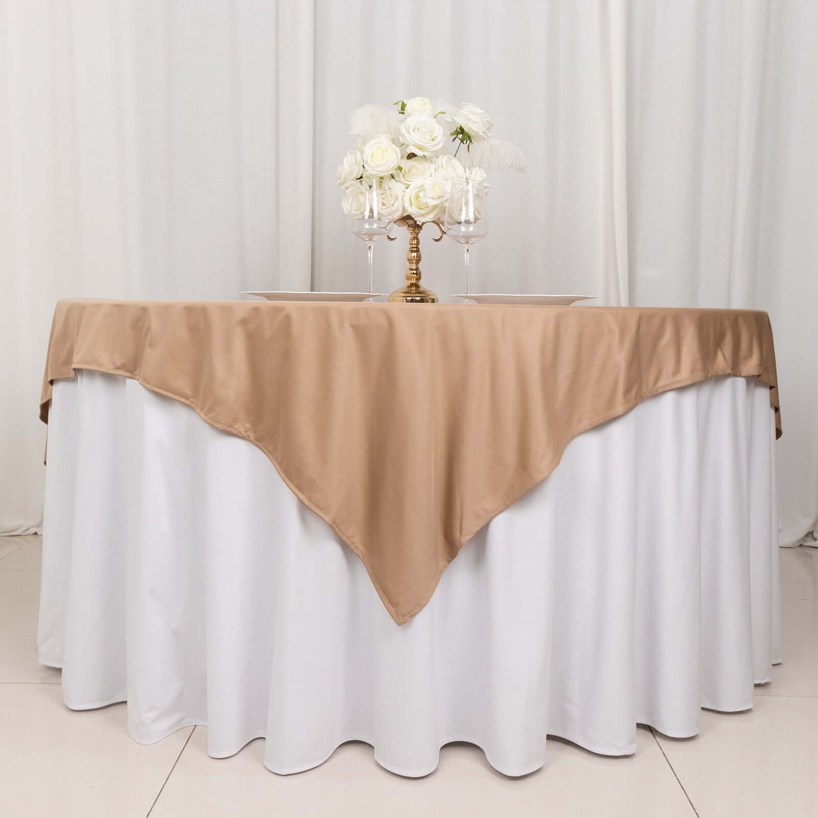 Scuba 70"x70" Table Overlay Square Tablecloth Nude - Wrinkle Free & Stain Resistant Table Cover - Bell Racket Store