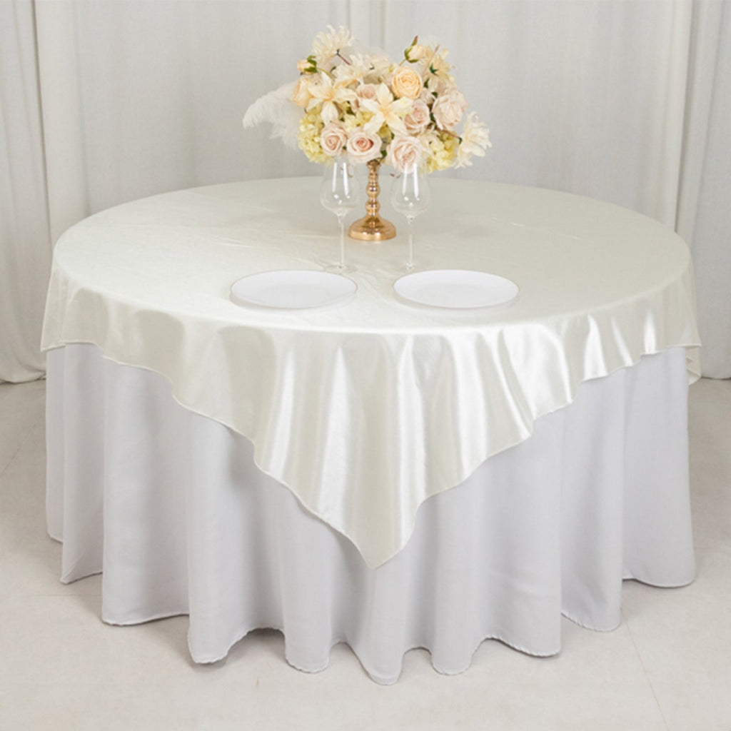 Scuba 70"x70" Table Overlay Square Tablecloth Shimmer Pearl White - Wrinkle Free & Stain Resistant Table Cover for Weddings and Parties - Bell Racket Store