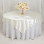 Scuba 70"x70" Table Overlay Square Tablecloth Shimmer Pearl White - Wrinkle Free & Stain Resistant Table Cover for Weddings and Parties - Bell Racket Store