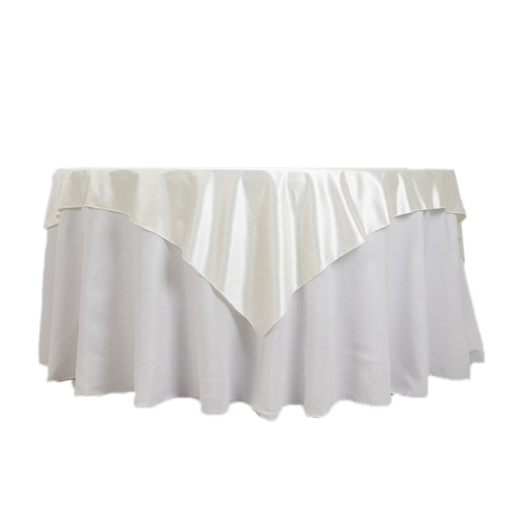 Scuba 70"x70" Table Overlay Square Tablecloth Shimmer Pearl White - Wrinkle Free & Stain Resistant Table Cover for Weddings and Parties - Bell Racket Store