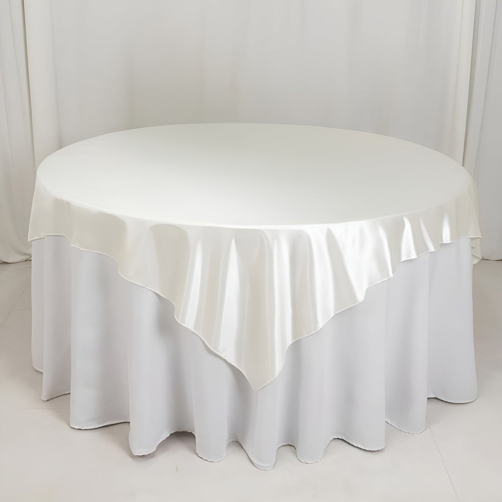 Scuba 70"x70" Table Overlay Square Tablecloth Shimmer Pearl White - Wrinkle Free & Stain Resistant Table Cover for Weddings and Parties - Bell Racket Store