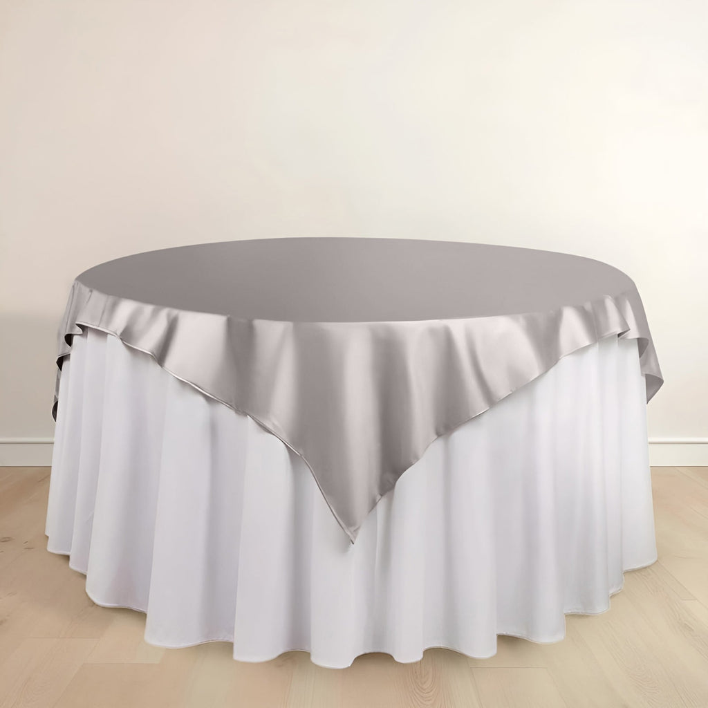 Scuba 70"x70" Table Overlay Square Tablecloth Shimmer Silver - Wrinkle Free & Stain Resistant Table Cover - Bell Racket Store