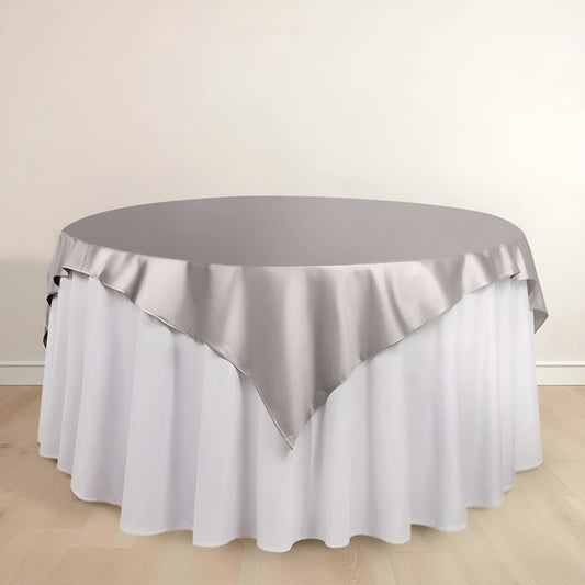 Scuba 70"x70" Table Overlay Square Tablecloth Shimmer Silver - Wrinkle Free & Stain Resistant Table Cover - Bell Racket Store