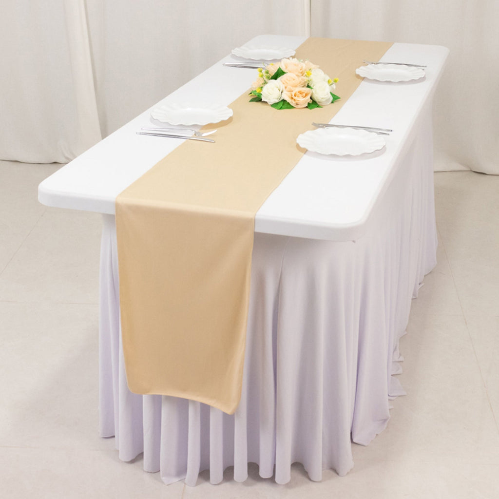Scuba Polyester 12"x108" Table Runner Beige - Wrinkle - Free Table Linen - Bell Racket Store