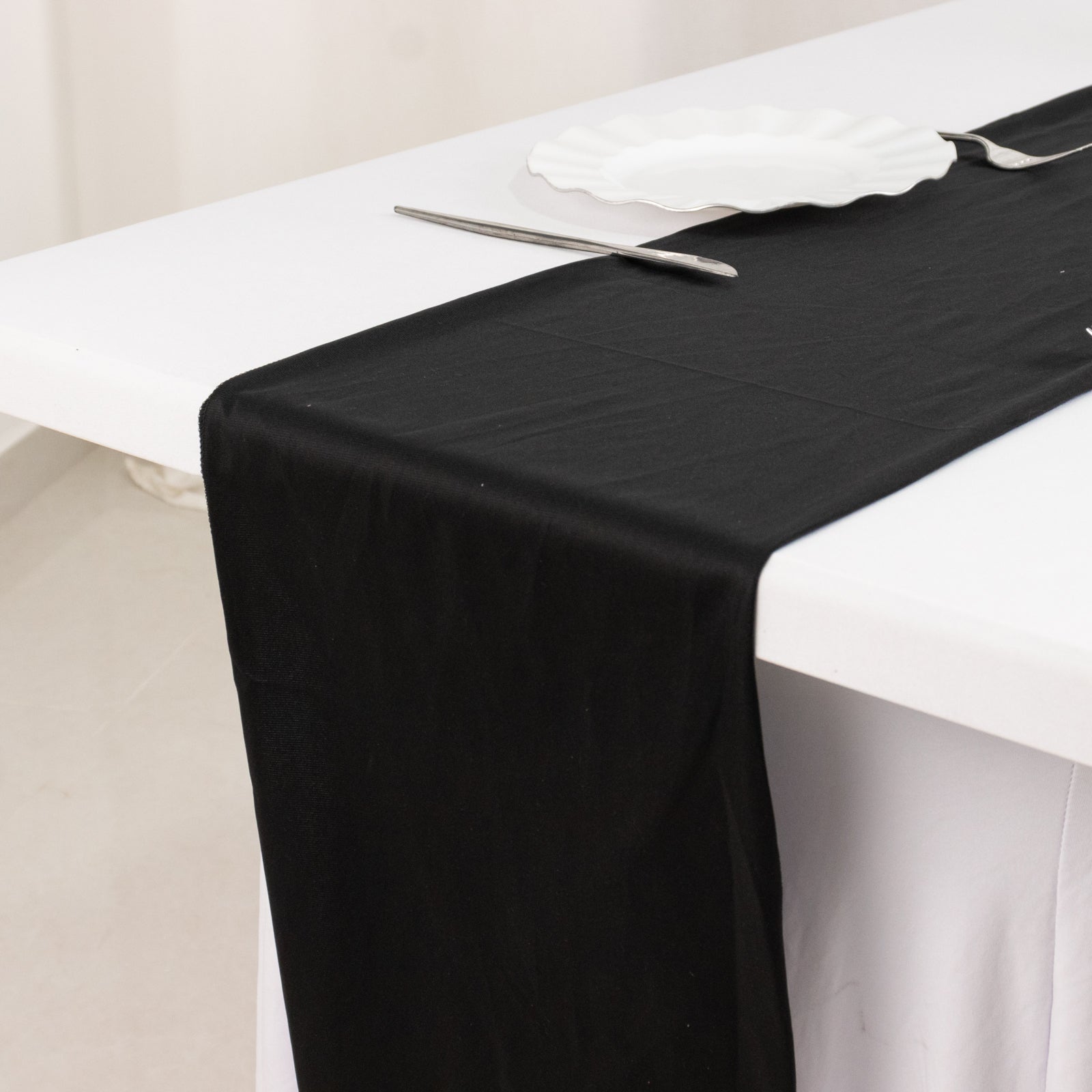 Scuba Polyester 12"x108" Table Runner Black - Wrinkle - Free Table Linen for Events & Weddings - Bell Racket Store