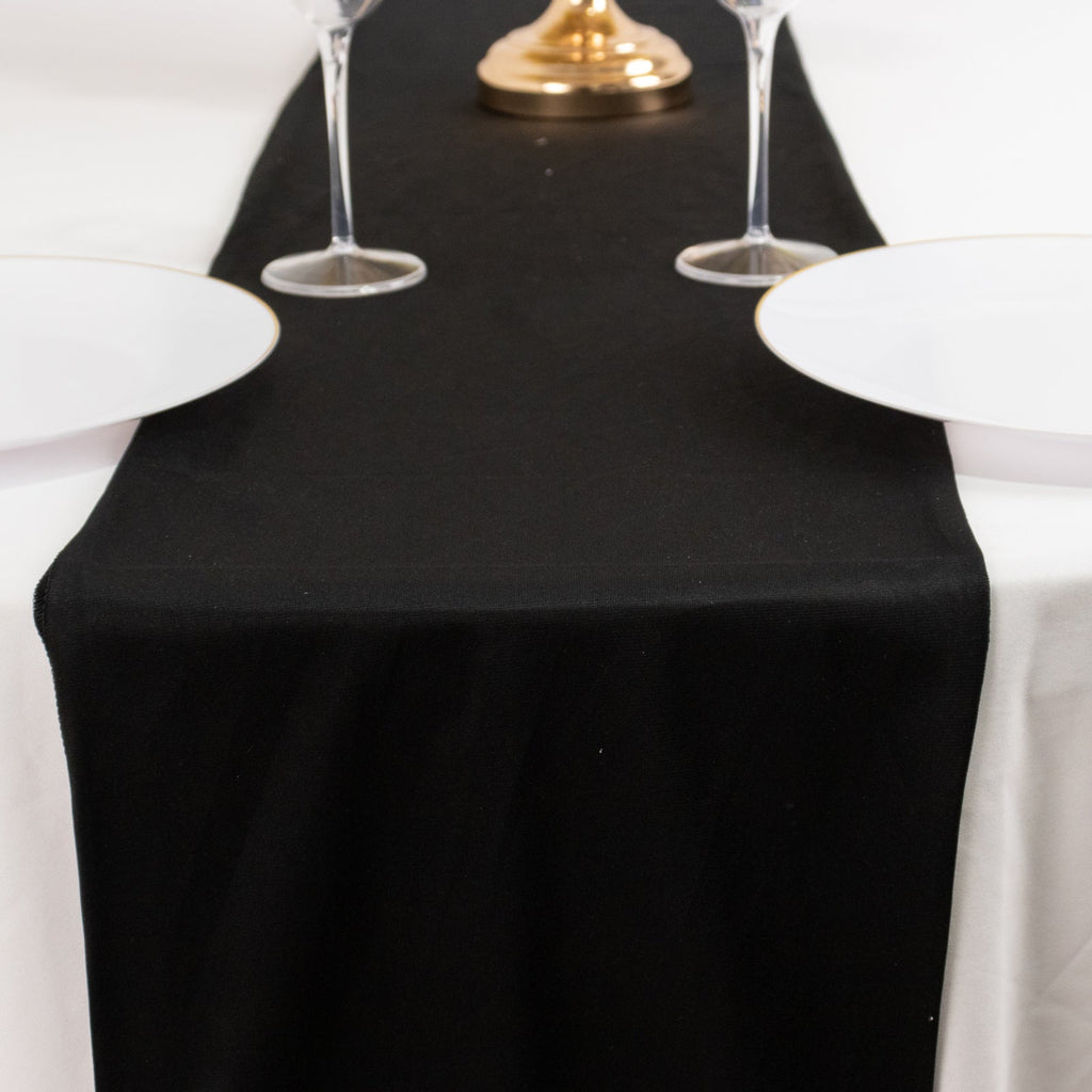 Scuba Polyester 12"x108" Table Runner Black - Wrinkle - Free Table Linen for Events & Weddings - Bell Racket Store