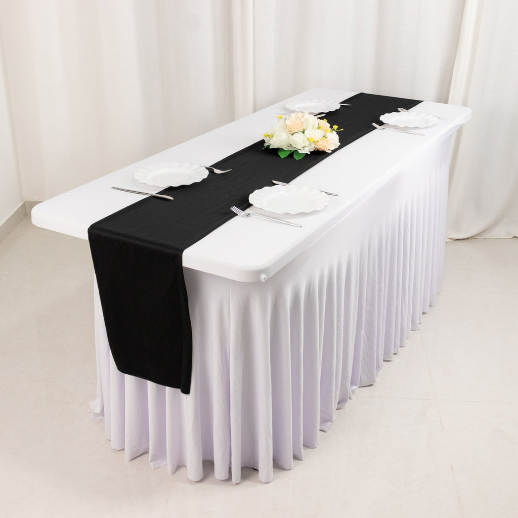 Scuba Polyester 12"x108" Table Runner Black - Wrinkle - Free Table Linen for Events & Weddings - Bell Racket Store