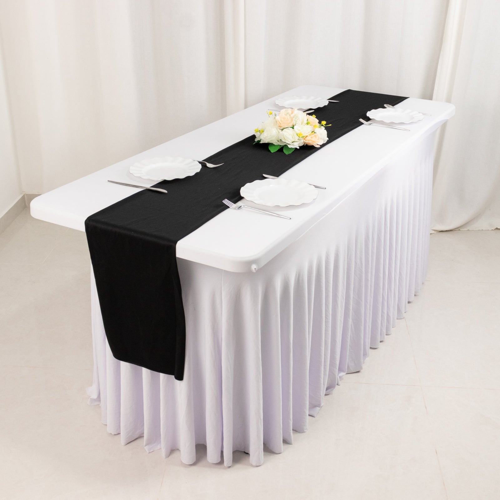 Scuba Polyester 12"x108" Table Runner Black - Wrinkle - Free Table Linen for Events & Weddings - Bell Racket Store