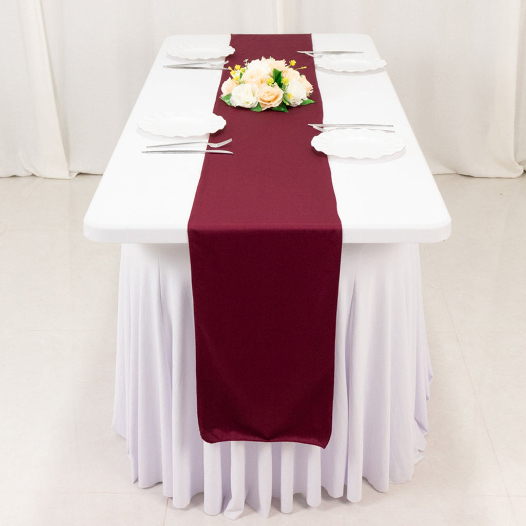 Scuba Polyester 12"x108" Table Runner Burgundy - Wrinkle - Free Table Linen - Bell Racket Store