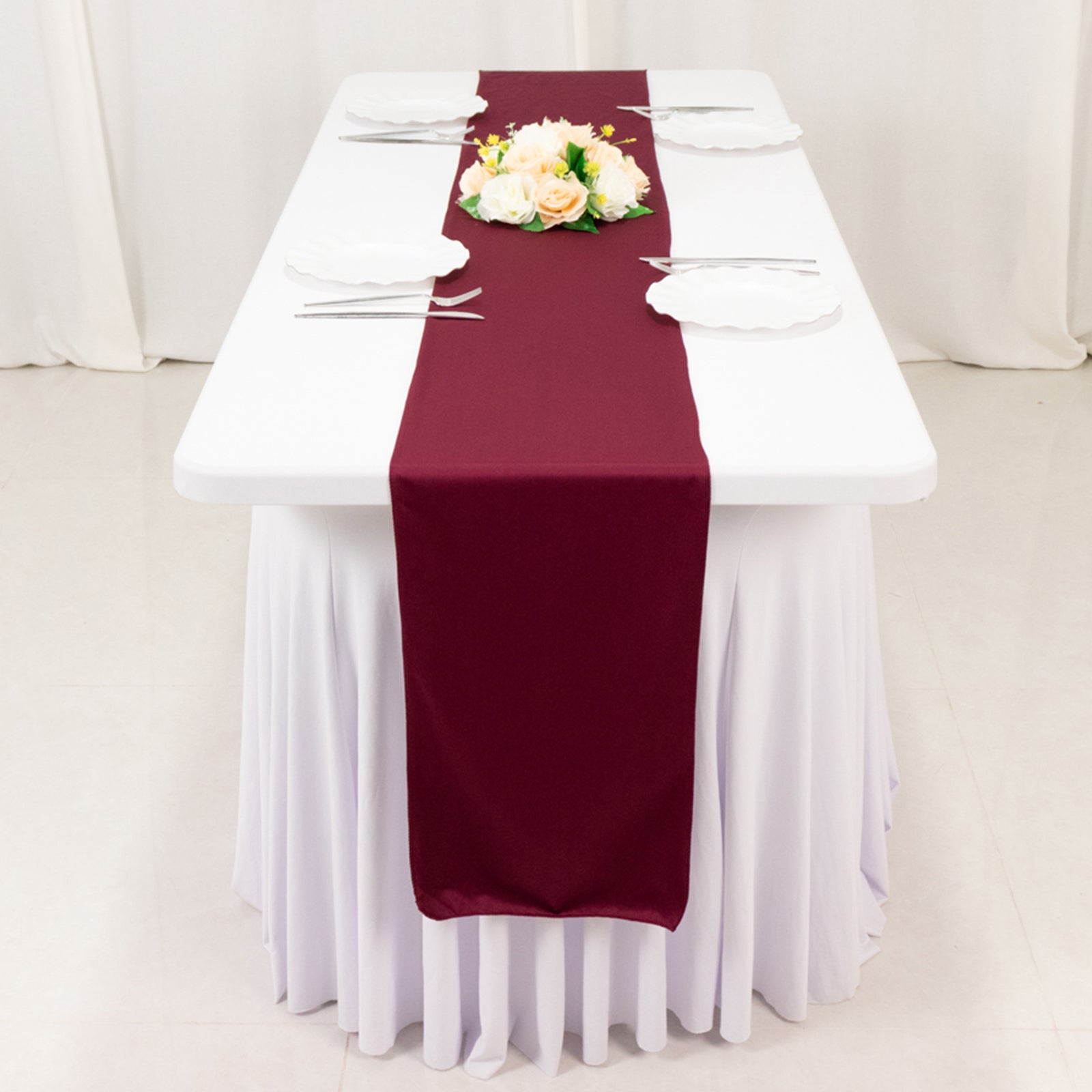 Scuba Polyester 12"x108" Table Runner Burgundy - Wrinkle - Free Table Linen - Bell Racket Store