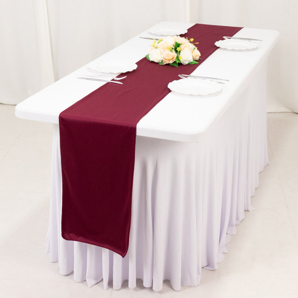 Scuba Polyester 12"x108" Table Runner Burgundy - Wrinkle - Free Table Linen - Bell Racket Store