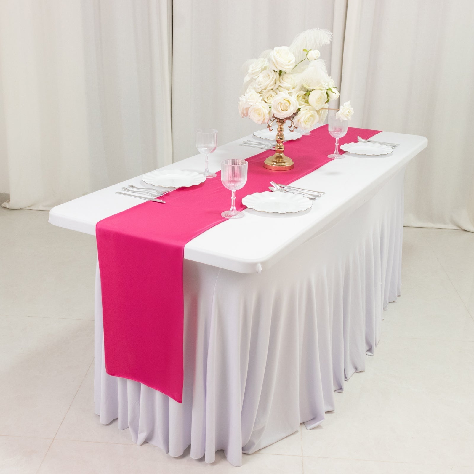 Scuba Polyester 12"x108" Table Runner Fuchsia - Wrinkle - Free Table Linen - Bell Racket Store