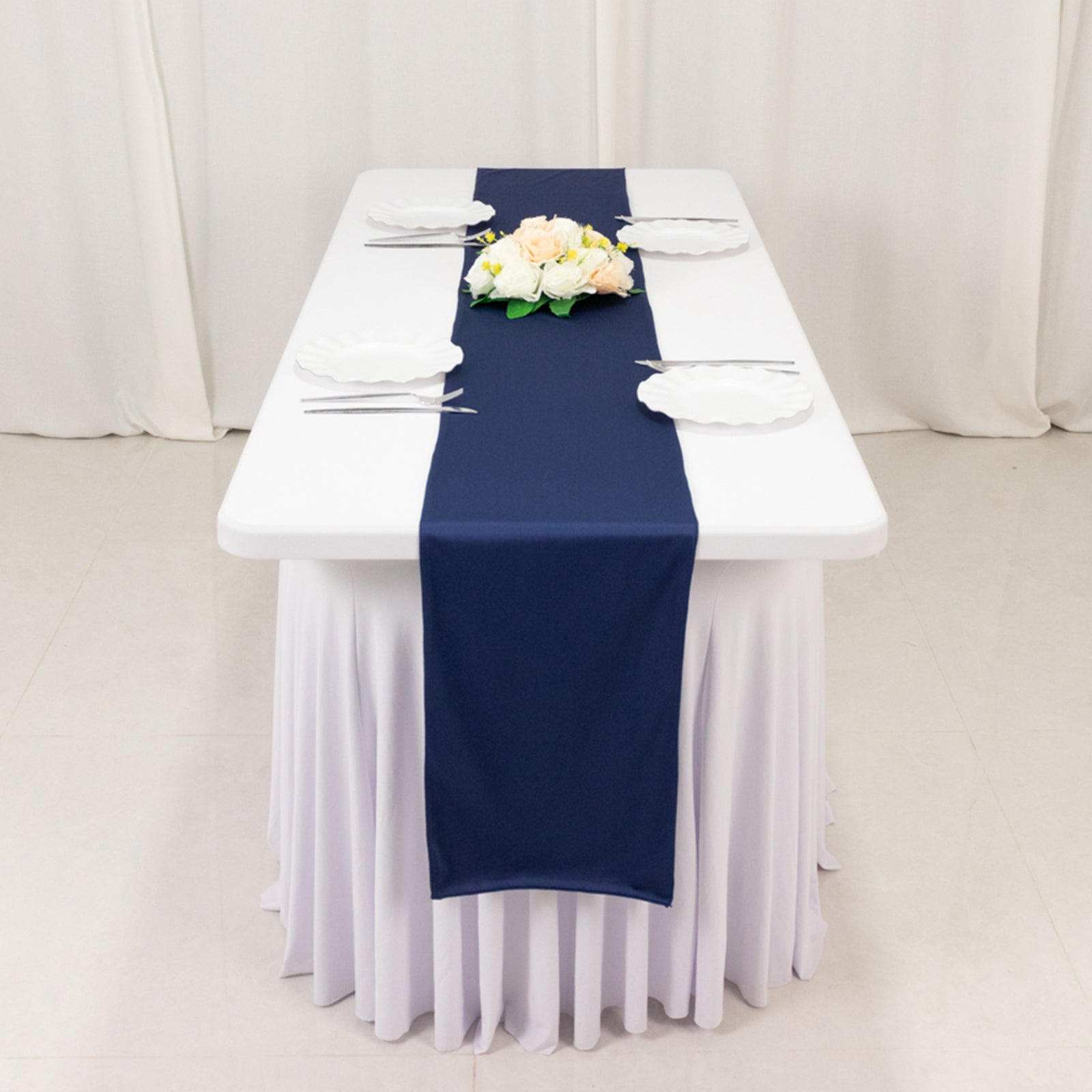 Scuba Polyester 12"x108" Table Runner Navy Blue - Wrinkle - Free Table Linen - Bell Racket Store