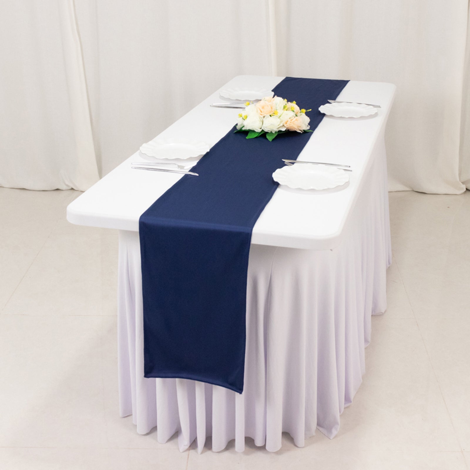 Scuba Polyester 12"x108" Table Runner Navy Blue - Wrinkle - Free Table Linen - Bell Racket Store