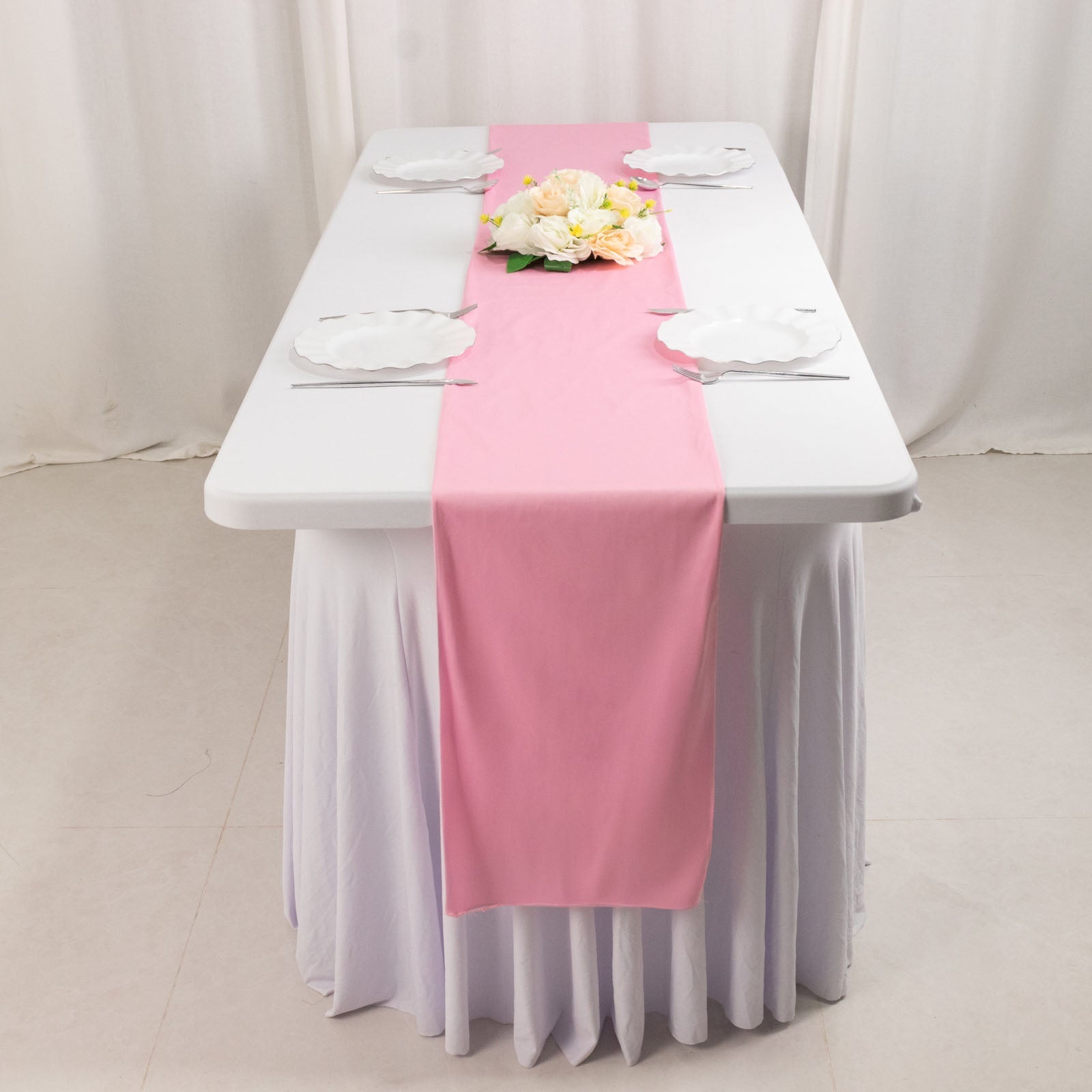 Scuba Polyester 12"x108" Table Runner Pink - Wrinkle - Free Table Linen - Bell Racket Store