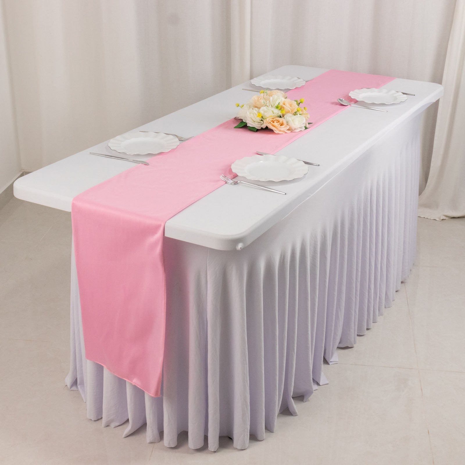 Scuba Polyester 12"x108" Table Runner Pink - Wrinkle - Free Table Linen - Bell Racket Store
