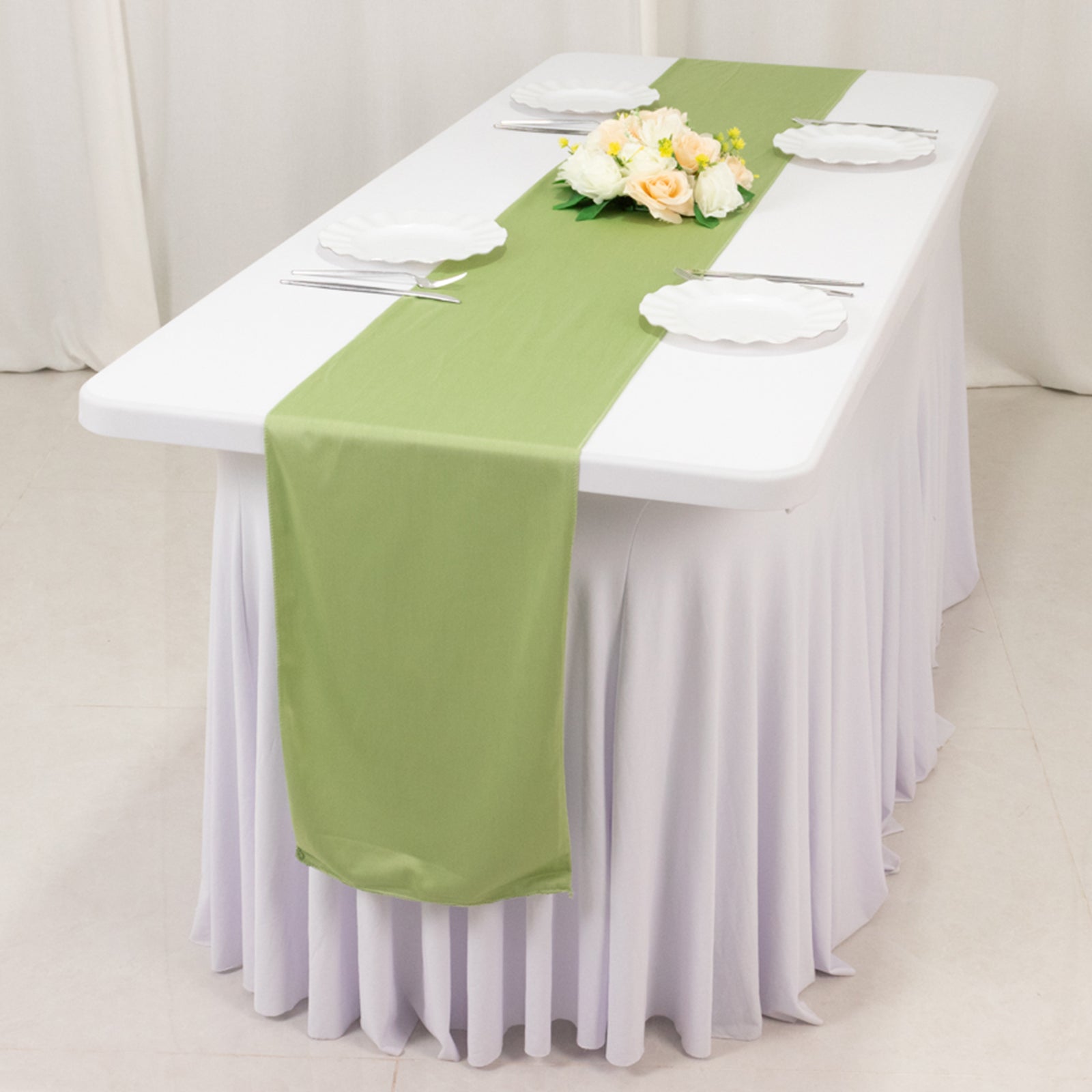 Scuba Polyester 12"x108" Table Runner Sage Green - Wrinkle - Free Table Linen - Bell Racket Store