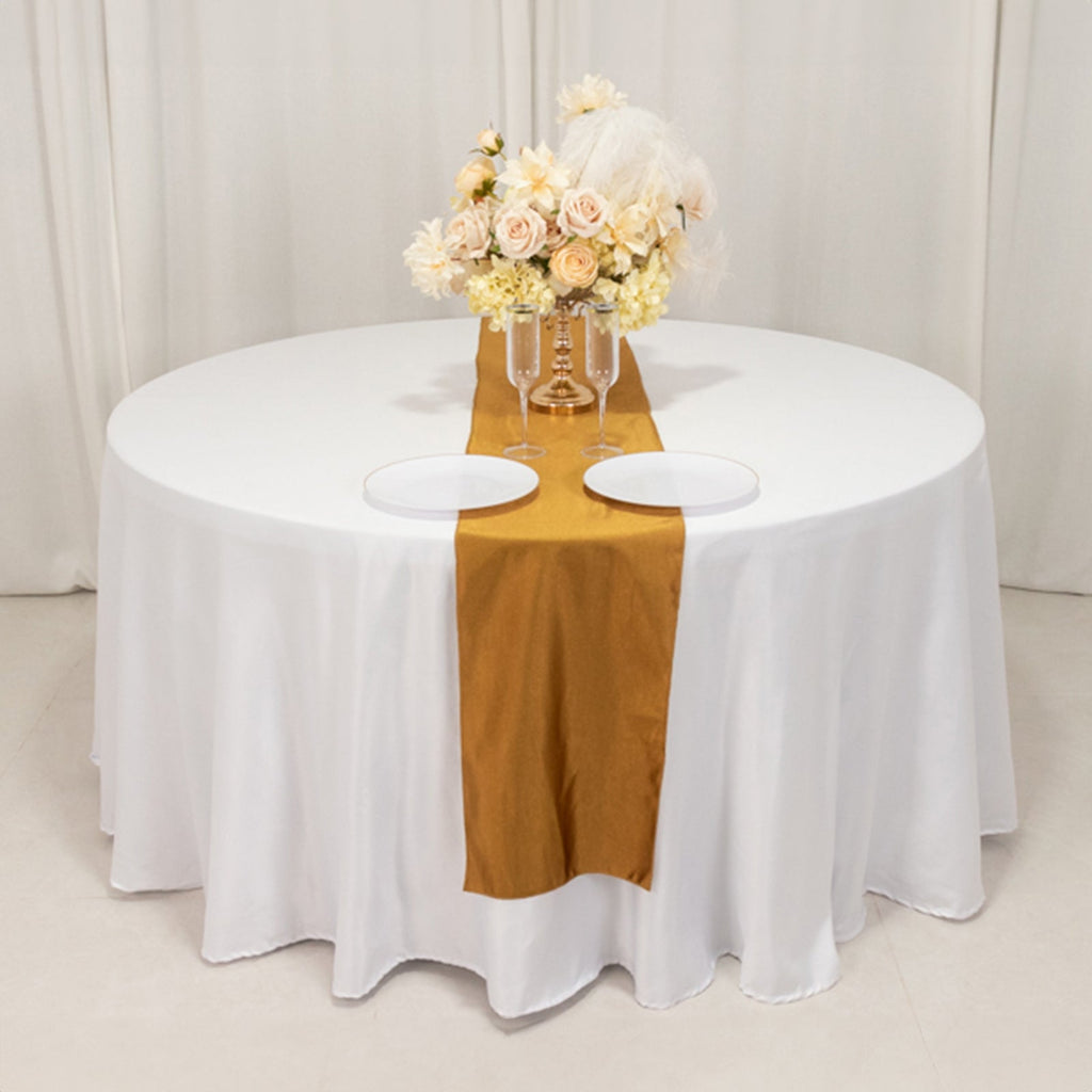 Scuba Polyester 12"x108" Table Runner Shimmer Gold - Wrinkle - Free Table Linen for Events and Banquets - Bell Racket Store