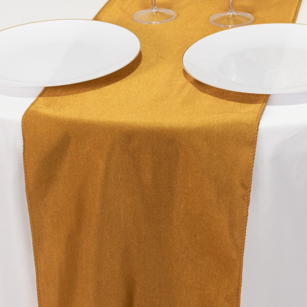 Scuba Polyester 12"x108" Table Runner Shimmer Gold - Wrinkle - Free Table Linen for Events and Banquets - Bell Racket Store