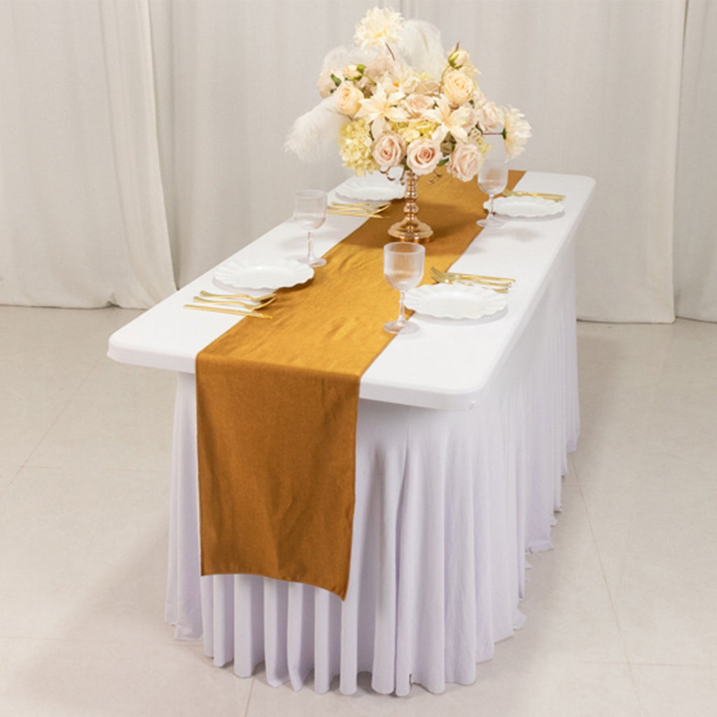Scuba Polyester 12"x108" Table Runner Shimmer Gold - Wrinkle - Free Table Linen for Events and Banquets - Bell Racket Store