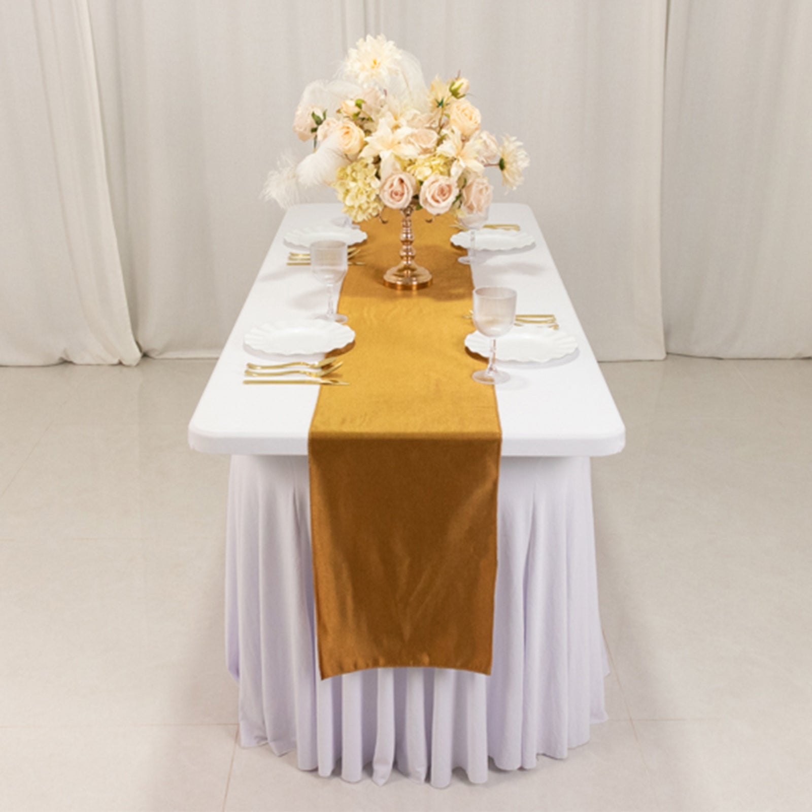 Scuba Polyester 12"x108" Table Runner Shimmer Gold - Wrinkle - Free Table Linen for Events and Banquets - Bell Racket Store