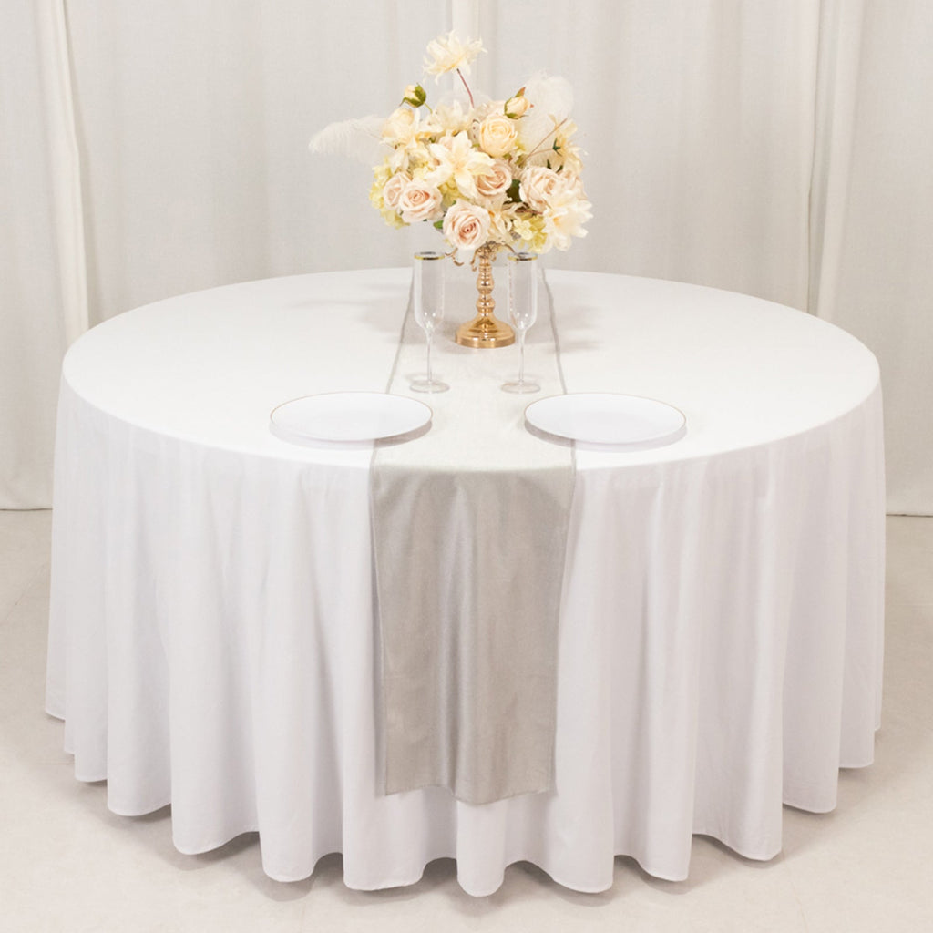 Scuba Polyester 12"x108" Table Runner Shimmer Silver - Wrinkle - Free Table Linen - Bell Racket Store