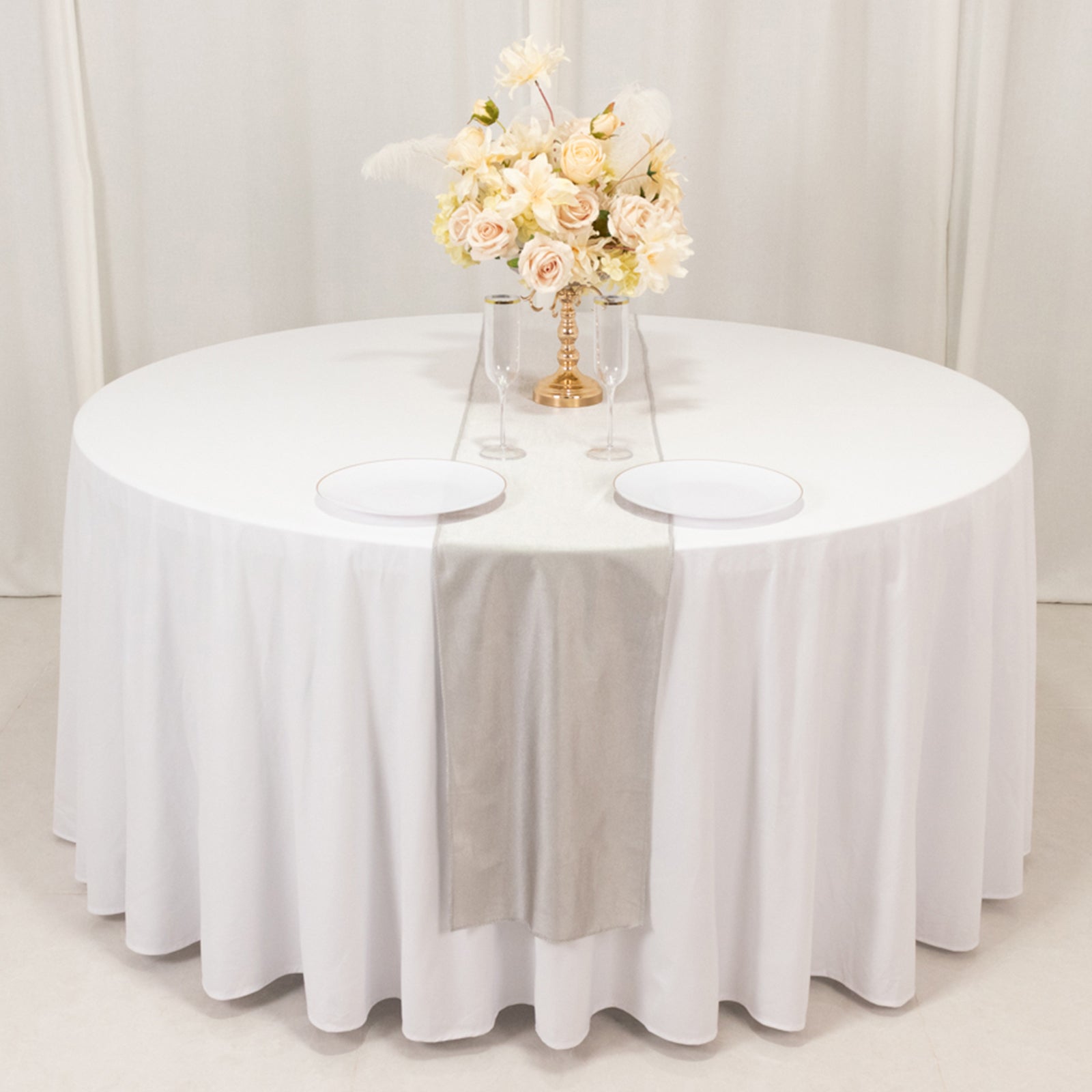 Scuba Polyester 12"x108" Table Runner Shimmer Silver - Wrinkle - Free Table Linen - Bell Racket Store