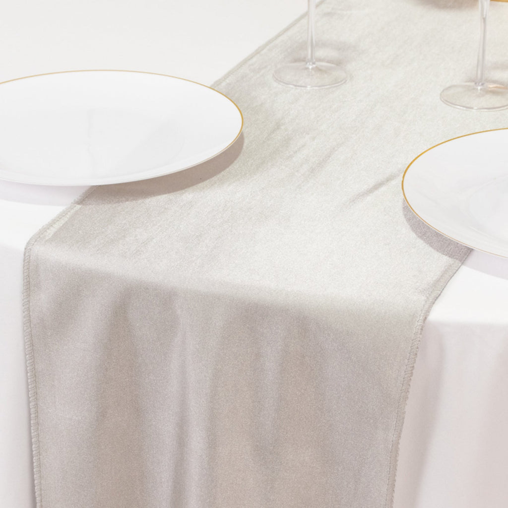 Scuba Polyester 12"x108" Table Runner Shimmer Silver - Wrinkle - Free Table Linen - Bell Racket Store