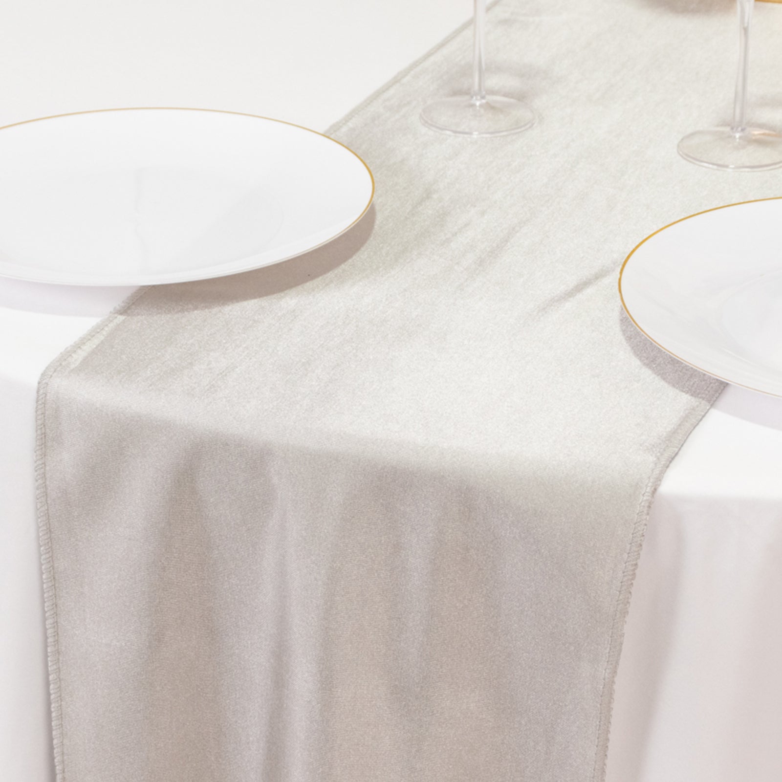 Scuba Polyester 12"x108" Table Runner Shimmer Silver - Wrinkle - Free Table Linen - Bell Racket Store