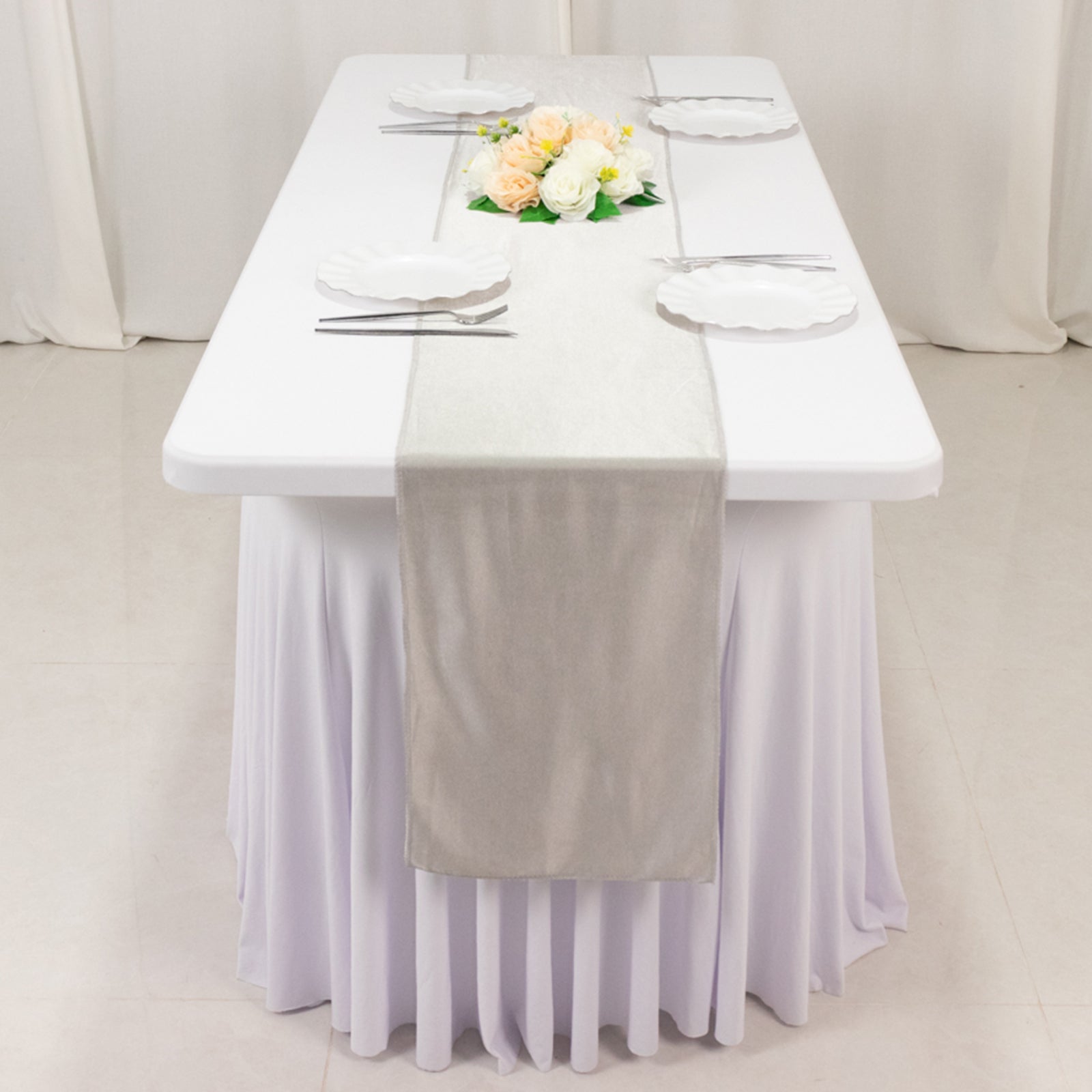 Scuba Polyester 12"x108" Table Runner Shimmer Silver - Wrinkle - Free Table Linen - Bell Racket Store