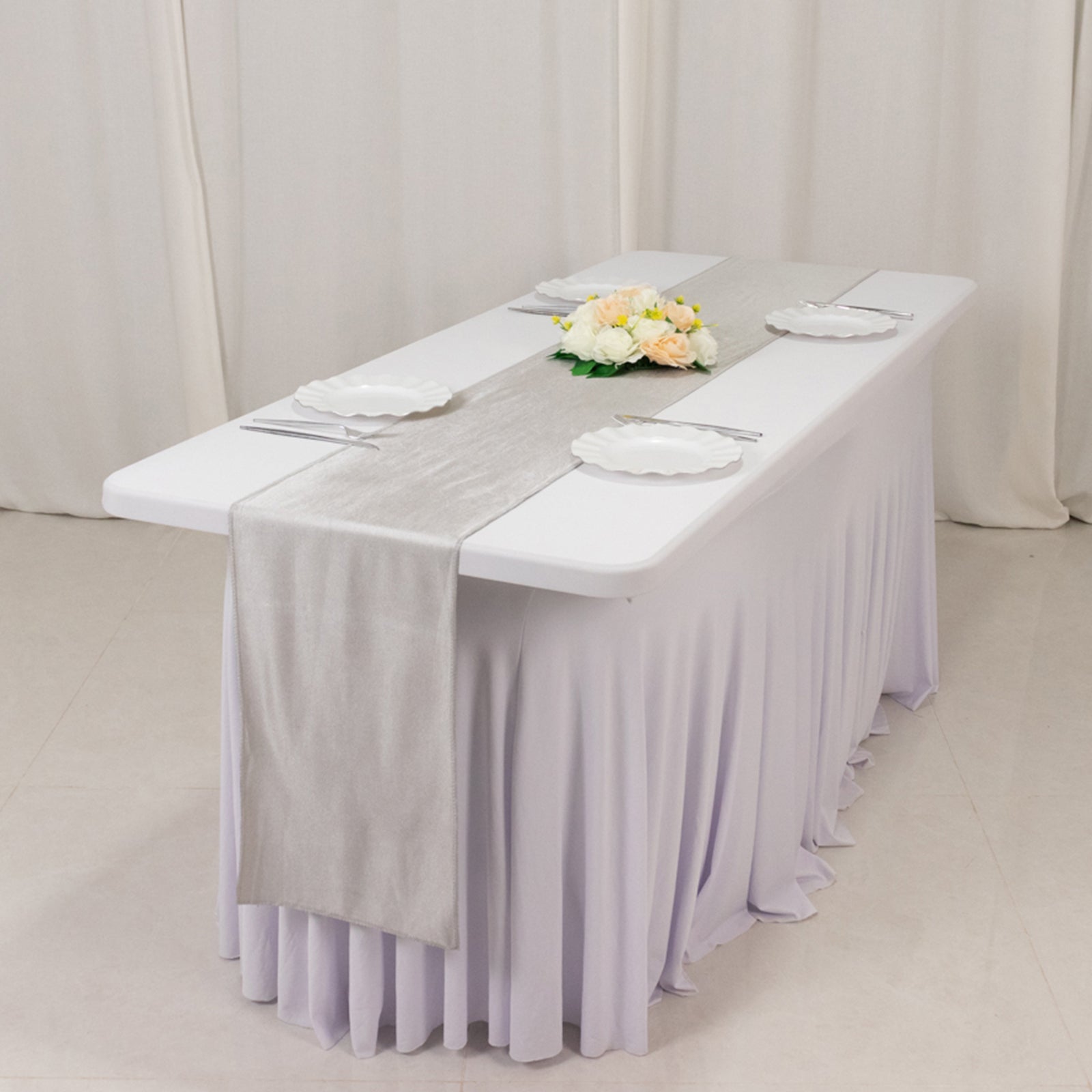 Scuba Polyester 12"x108" Table Runner Shimmer Silver - Wrinkle - Free Table Linen - Bell Racket Store