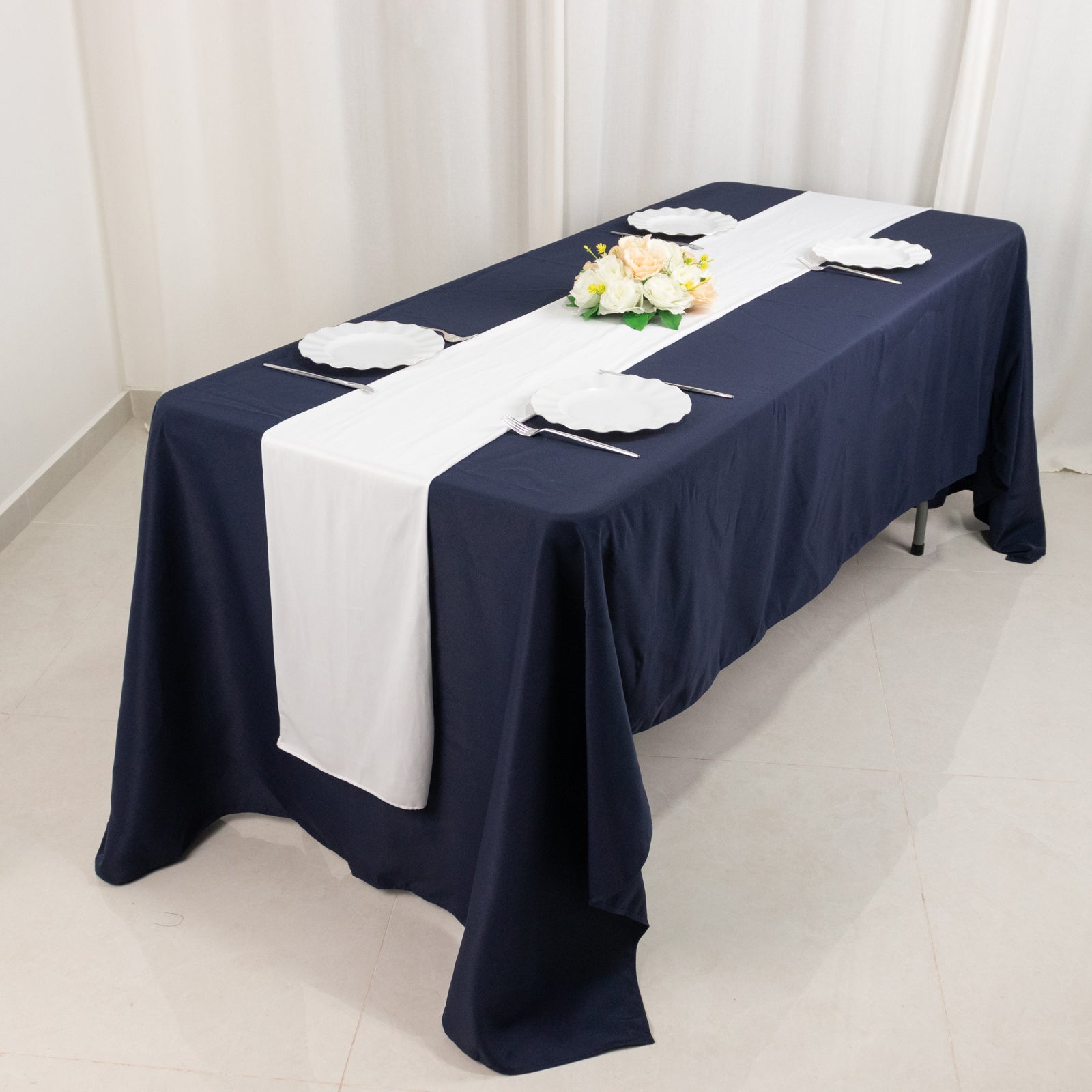 Scuba Polyester 12"x108" Table Runner White - Wrinkle - Free Table Linen for Events & Weddings - Bell Racket Store