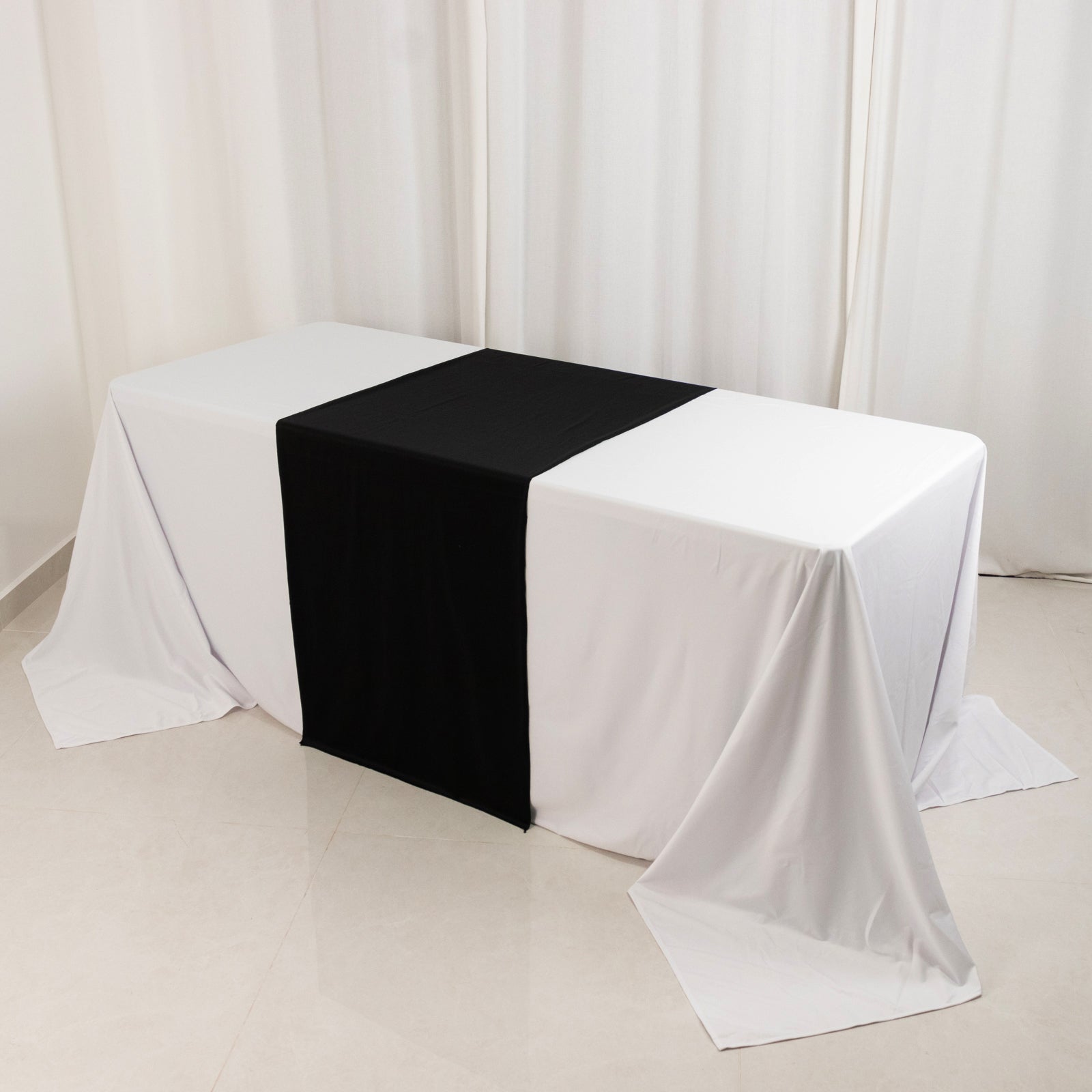 Scuba Polyester 24"x72" Wide Table Runner Black - Wrinkle - Free Table Linen - Bell Racket Store