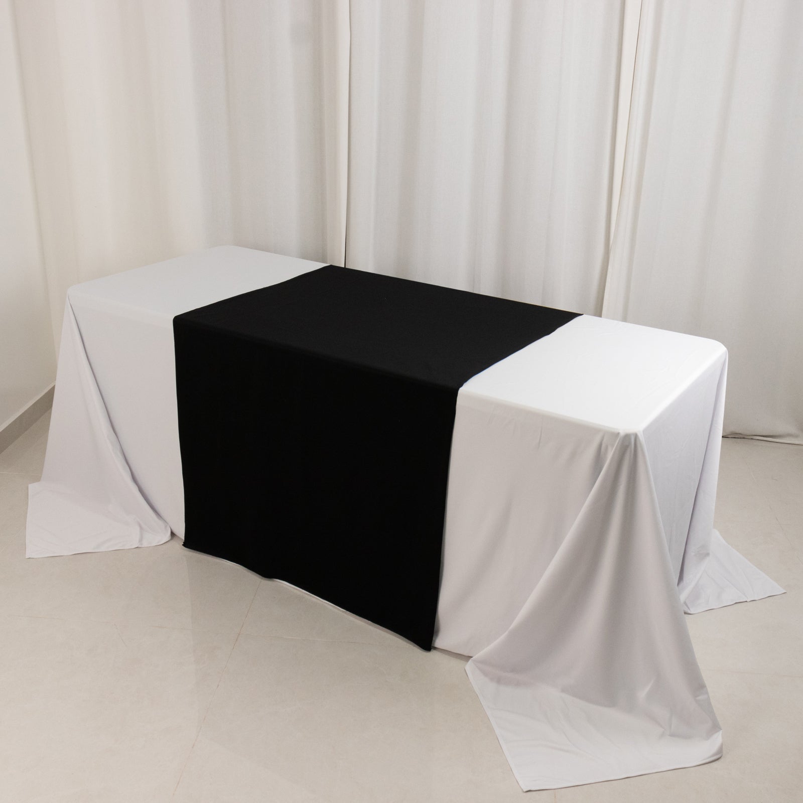 Scuba Polyester 36"x72" Wide Table Runner Black - Wrinkle - Free Trade Show Table Linen - Bell Racket Store