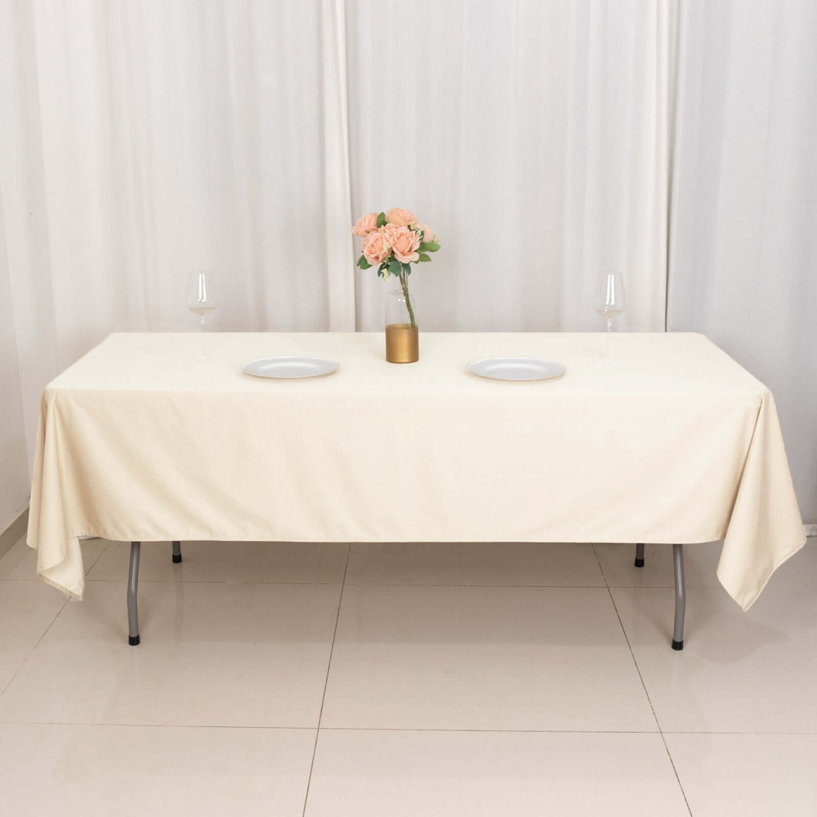 Scuba Rectangular 60"x102" Tablecloth Beige - Wrinkle Free & Stain Resistant Table Cover - Bell Racket Store