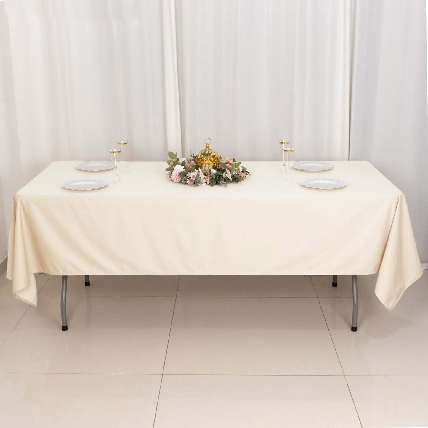 Scuba Rectangular 60"x102" Tablecloth Beige - Wrinkle Free & Stain Resistant Table Cover - Bell Racket Store