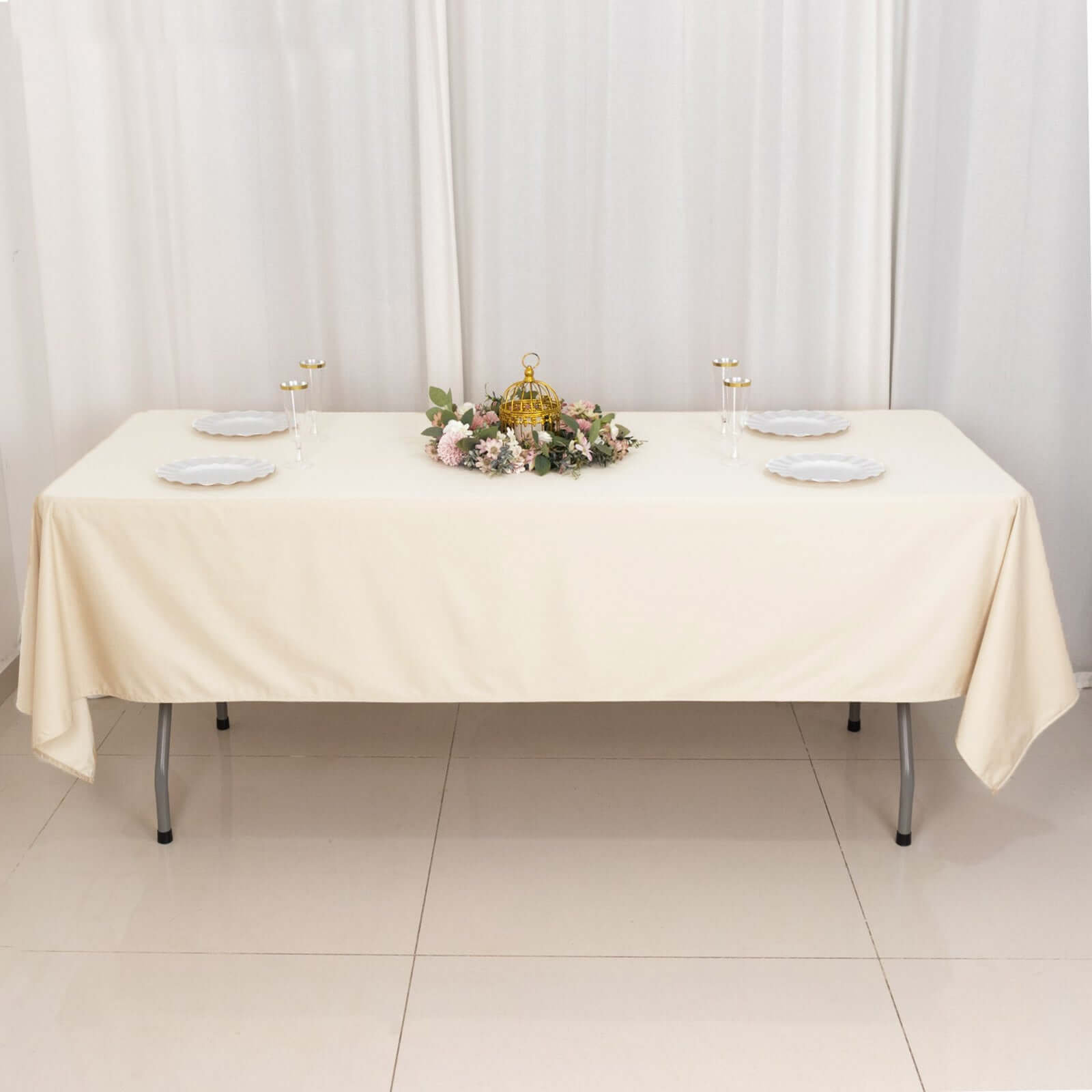 Scuba Rectangular 60"x102" Tablecloth Beige - Wrinkle Free & Stain Resistant Table Cover - Bell Racket Store