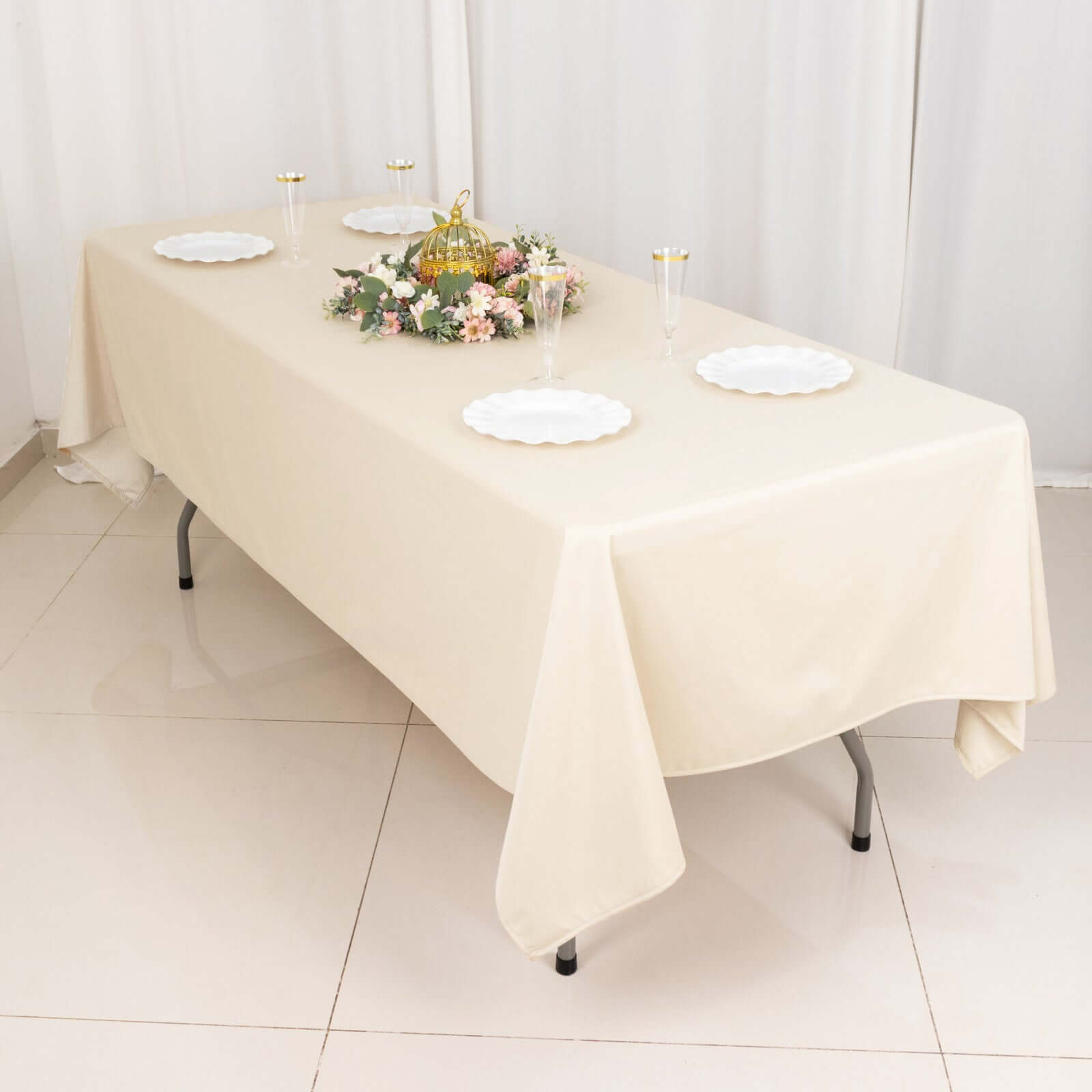 Scuba Rectangular 60"x102" Tablecloth Beige - Wrinkle Free & Stain Resistant Table Cover - Bell Racket Store