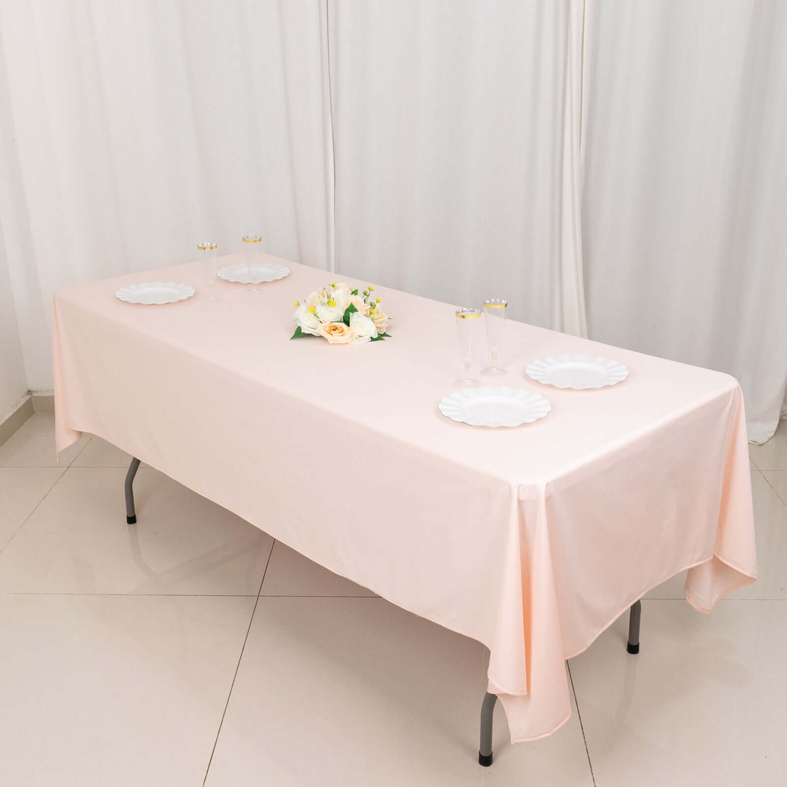 Scuba Rectangular 60"x102" Tablecloth Blush - Wrinkle Free & Stain Resistant Table Cover - Bell Racket Store