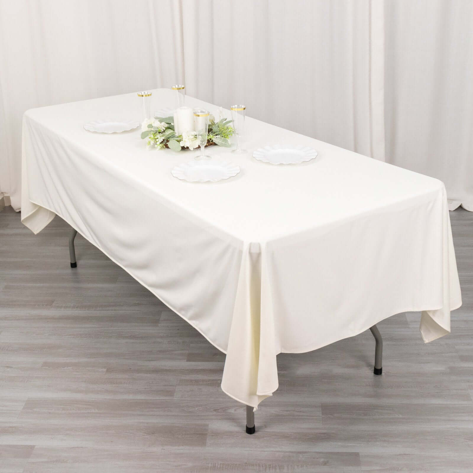 Scuba Rectangular 60"x102" Tablecloth Ivory - Wrinkle Free & Stain Resistant Table Cover - Bell Racket Store