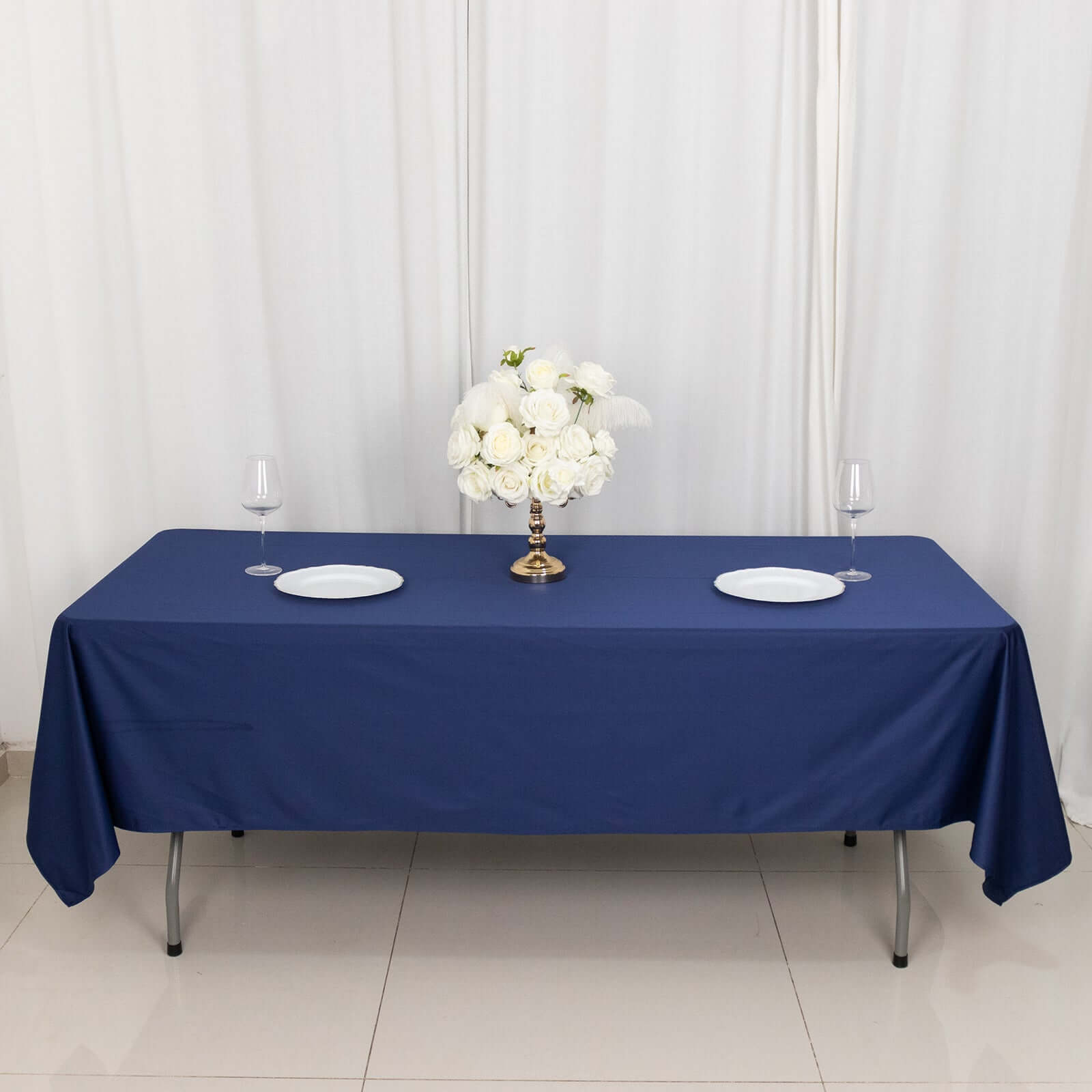 Scuba Rectangular 60"x102" Tablecloth Navy Blue - Wrinkle Free & Stain Resistant Table Cover - Bell Racket Store