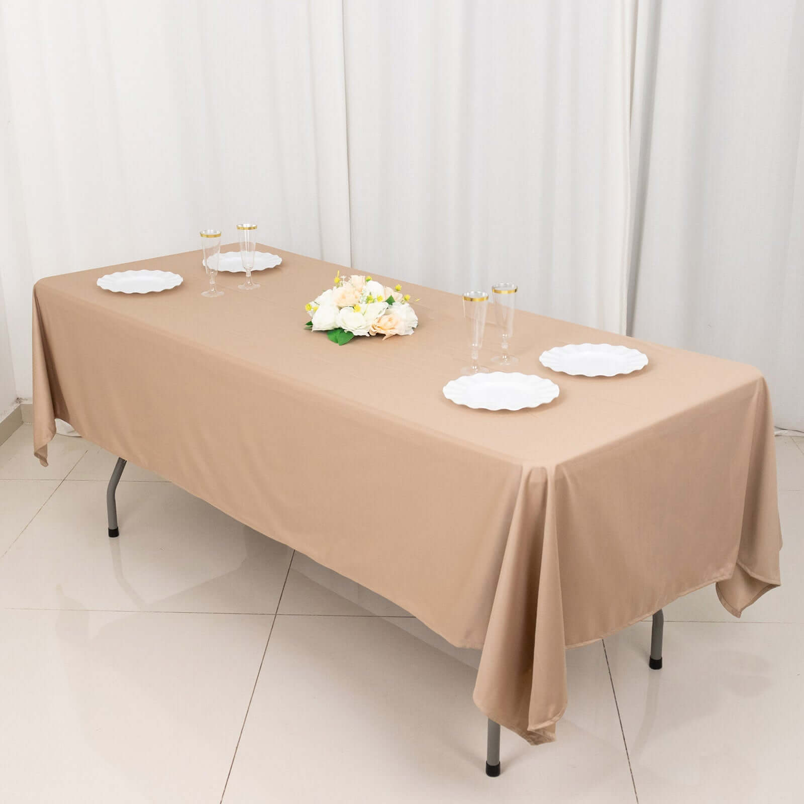 Scuba Rectangular 60"x102" Tablecloth Nude - Wrinkle Free & Stain Resistant Table Cover - Bell Racket Store