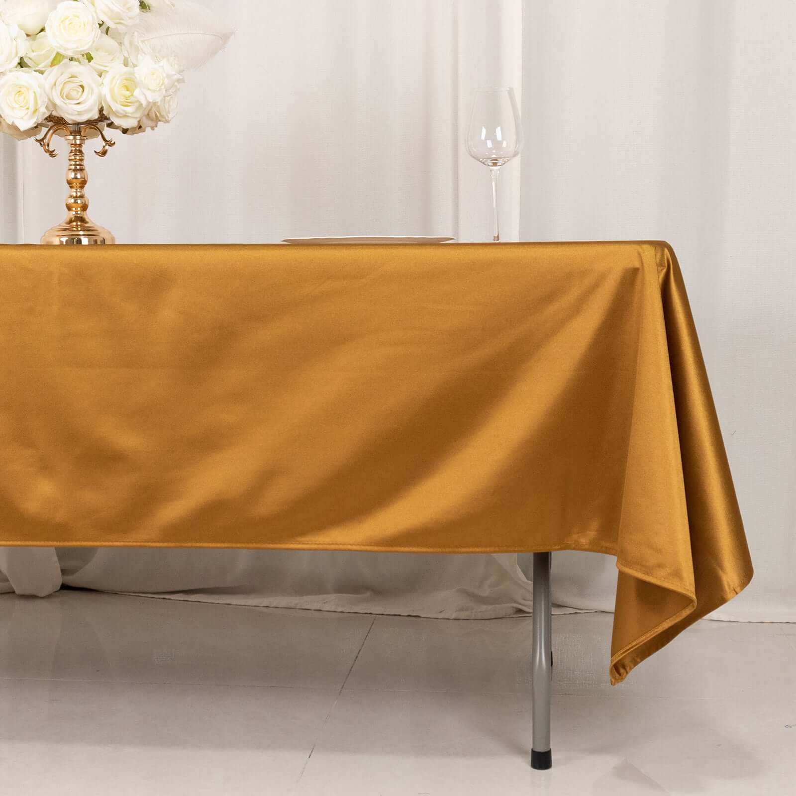 Scuba Rectangular 60"x102" Tablecloth Shimmering Gold - Wrinkle Free, Stain Resistant & Seamless Table Cover for Weddings and Parties - Bell Racket Store